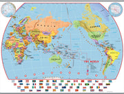 WM00455_L_CANHB - Primary Pacific Centred World Wall Map Political with flags