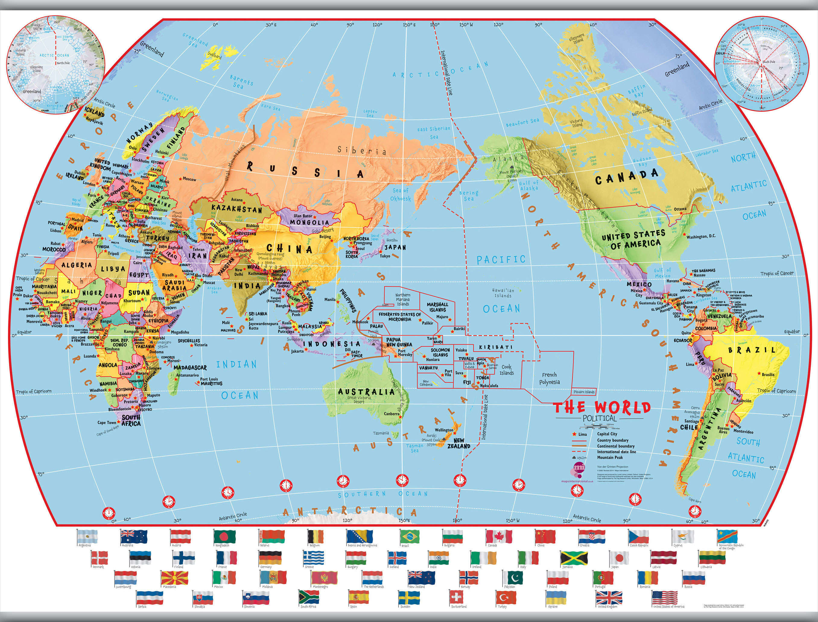 WM00455_L_LAMHB - Primary Pacific Centred World Wall Map Political with flags