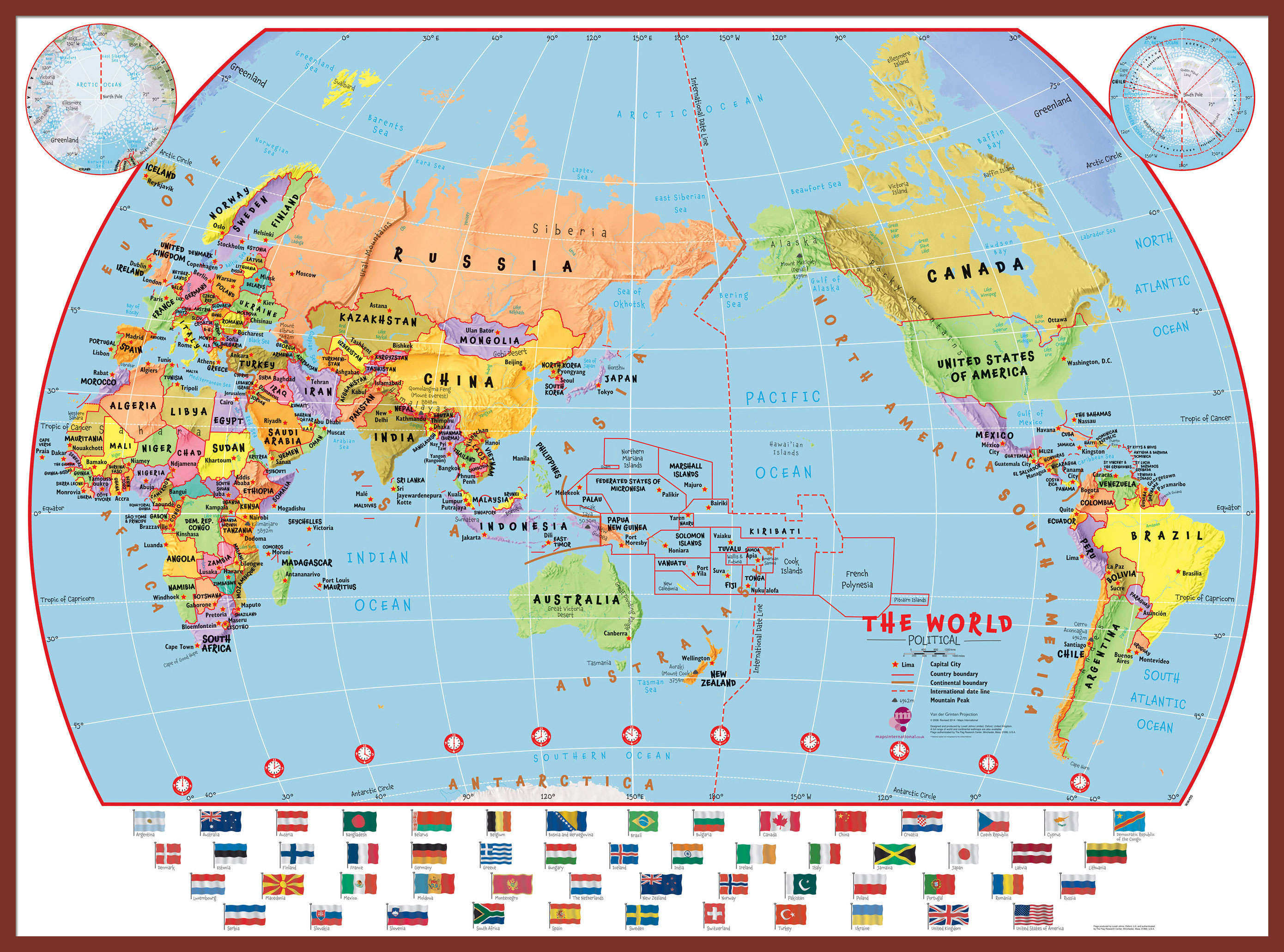 WM00455_L_LBDOK - Primary Pacific Centred World Wall Map Political with flags