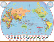 WM00455_L_CWDHB - Primary Pacific Centred World Wall Map Political with flags