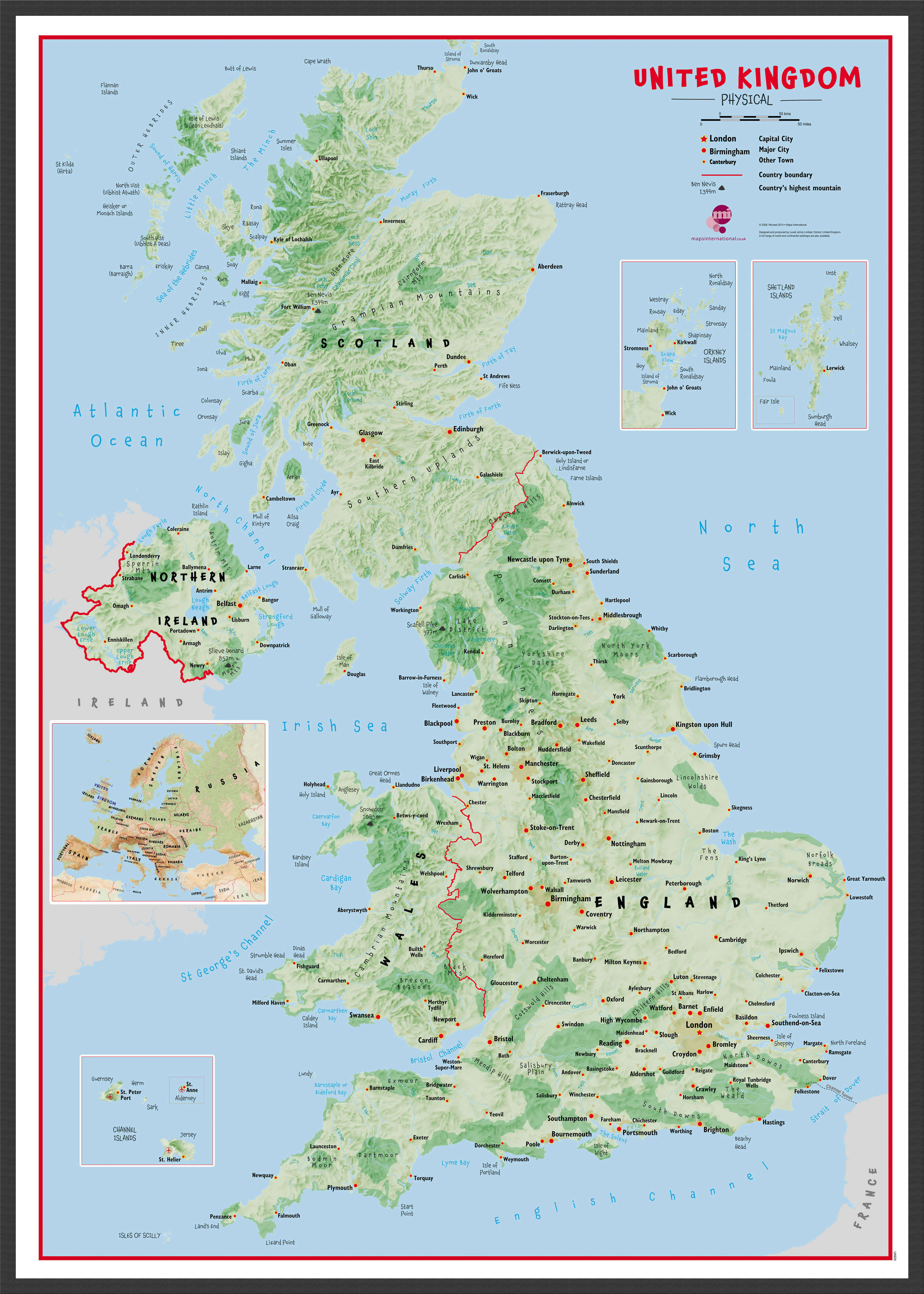 UK00629_L_LBWBL - Primary UK Wall Map Physical