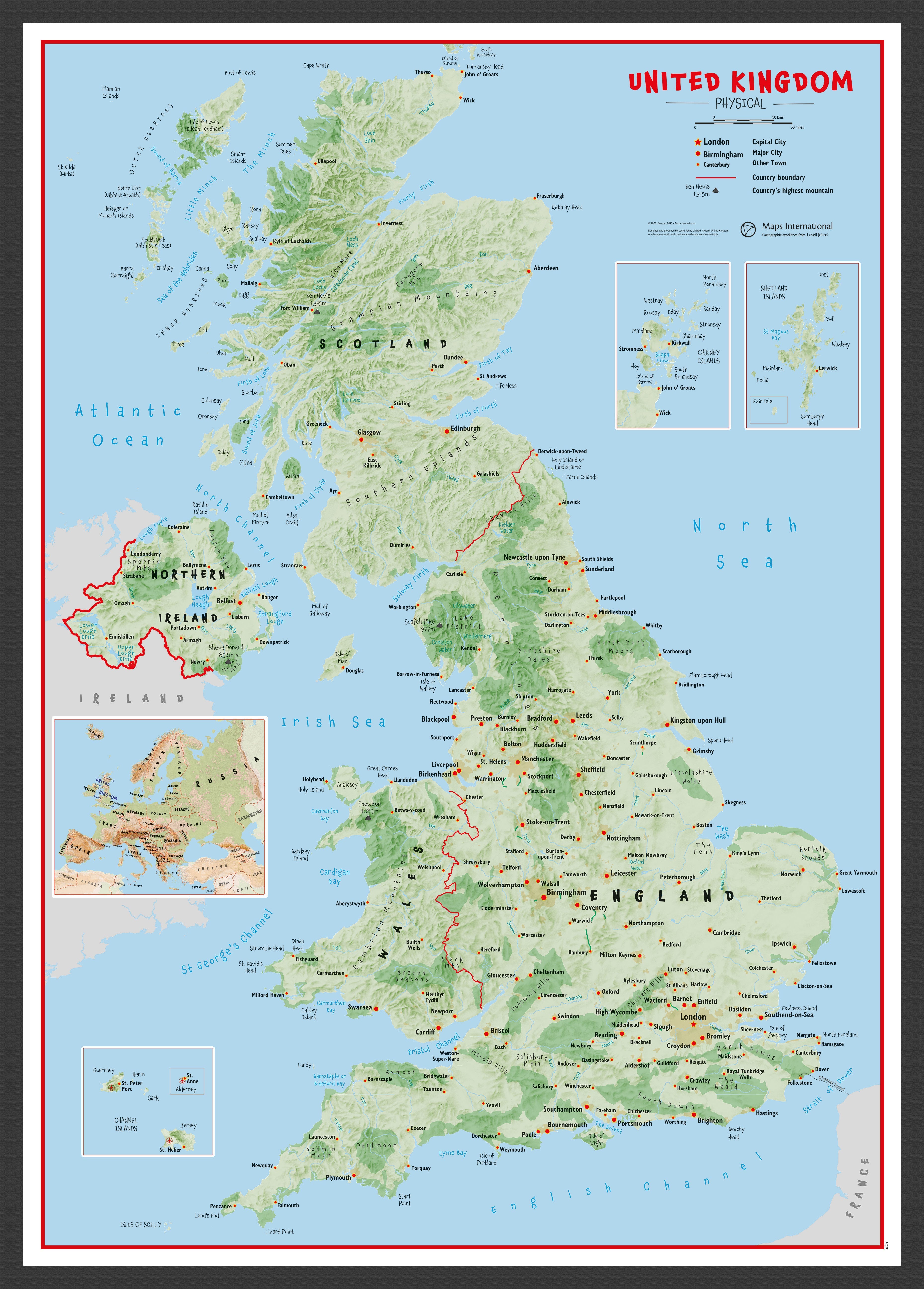 UK00629_L_WDBLA - Primary UK Wall Map Physical
