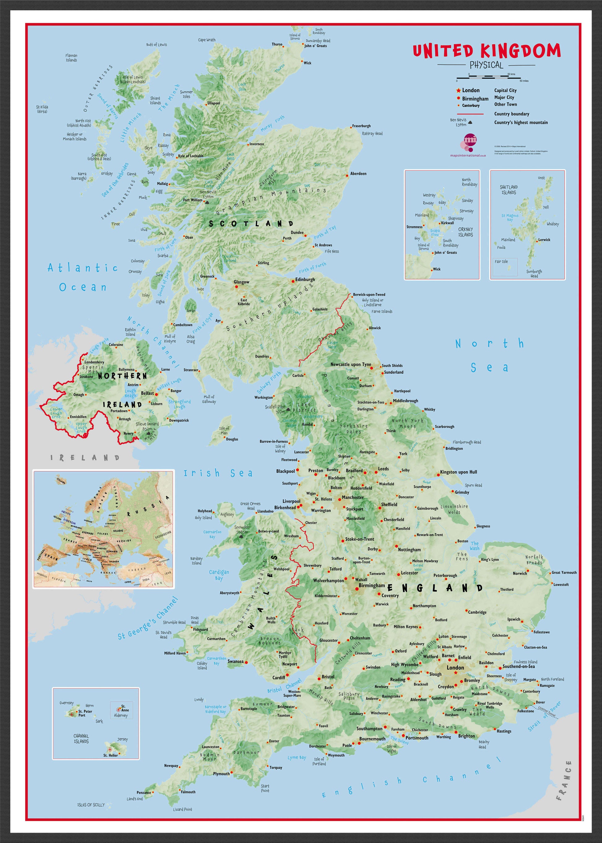 UK00629_L_WDBLA - Primary UK Wall Map Physical