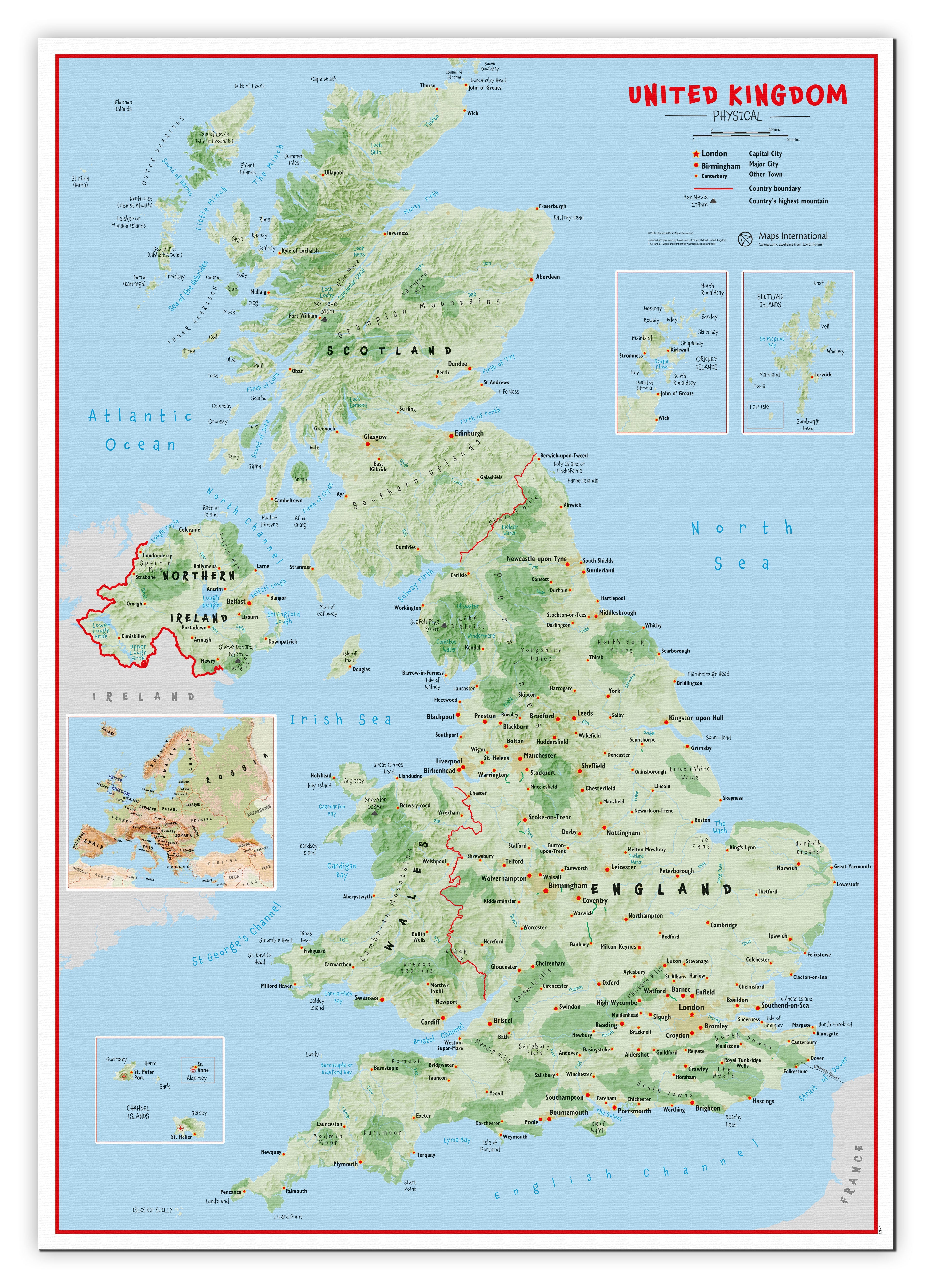UK00629_H_CANVA - Primary UK Wall Map Physical
