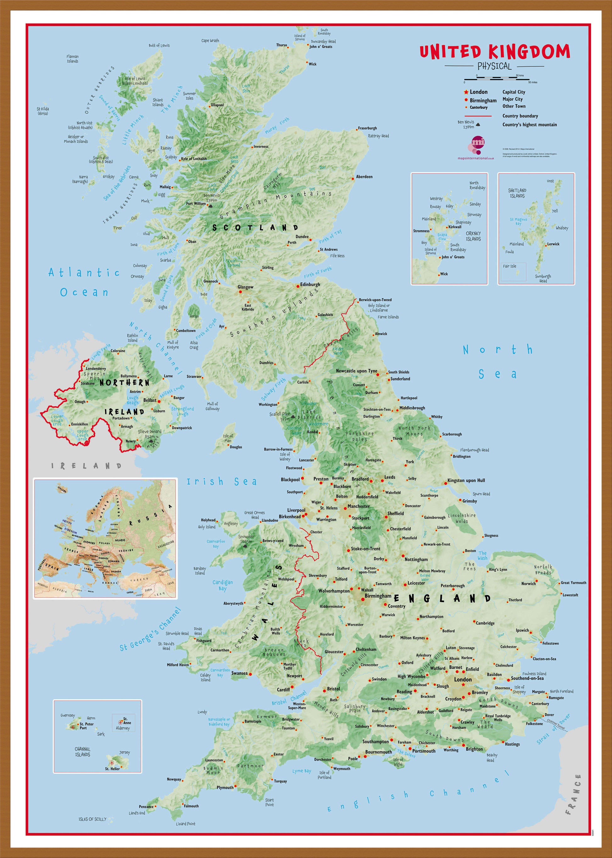 UK00629_L_WDTEA - Primary UK Wall Map Physical