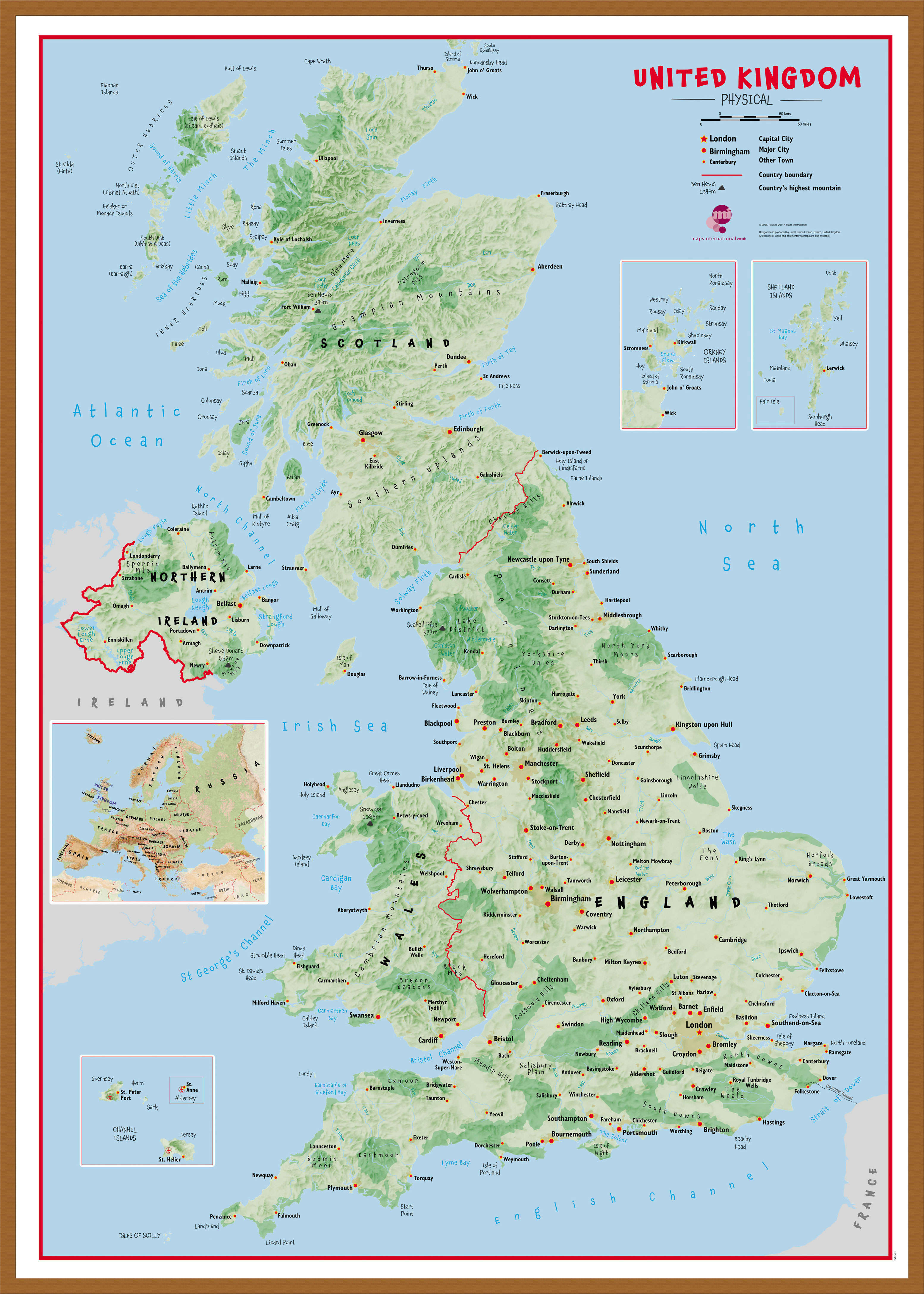 UK00629_L_WDTEA - Primary UK Wall Map Physical