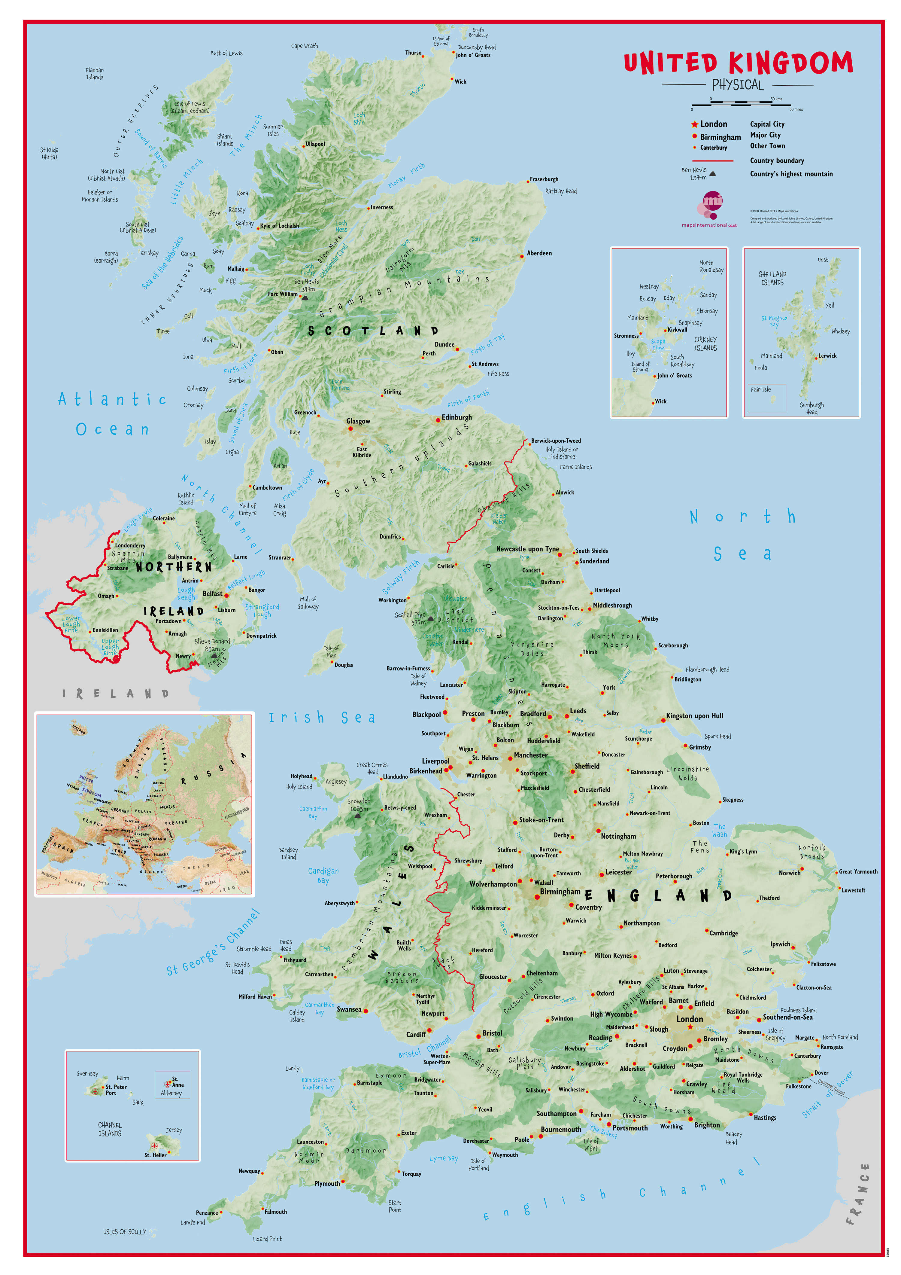 UK00629_L_LAMIN - Primary UK Wall Map Physical