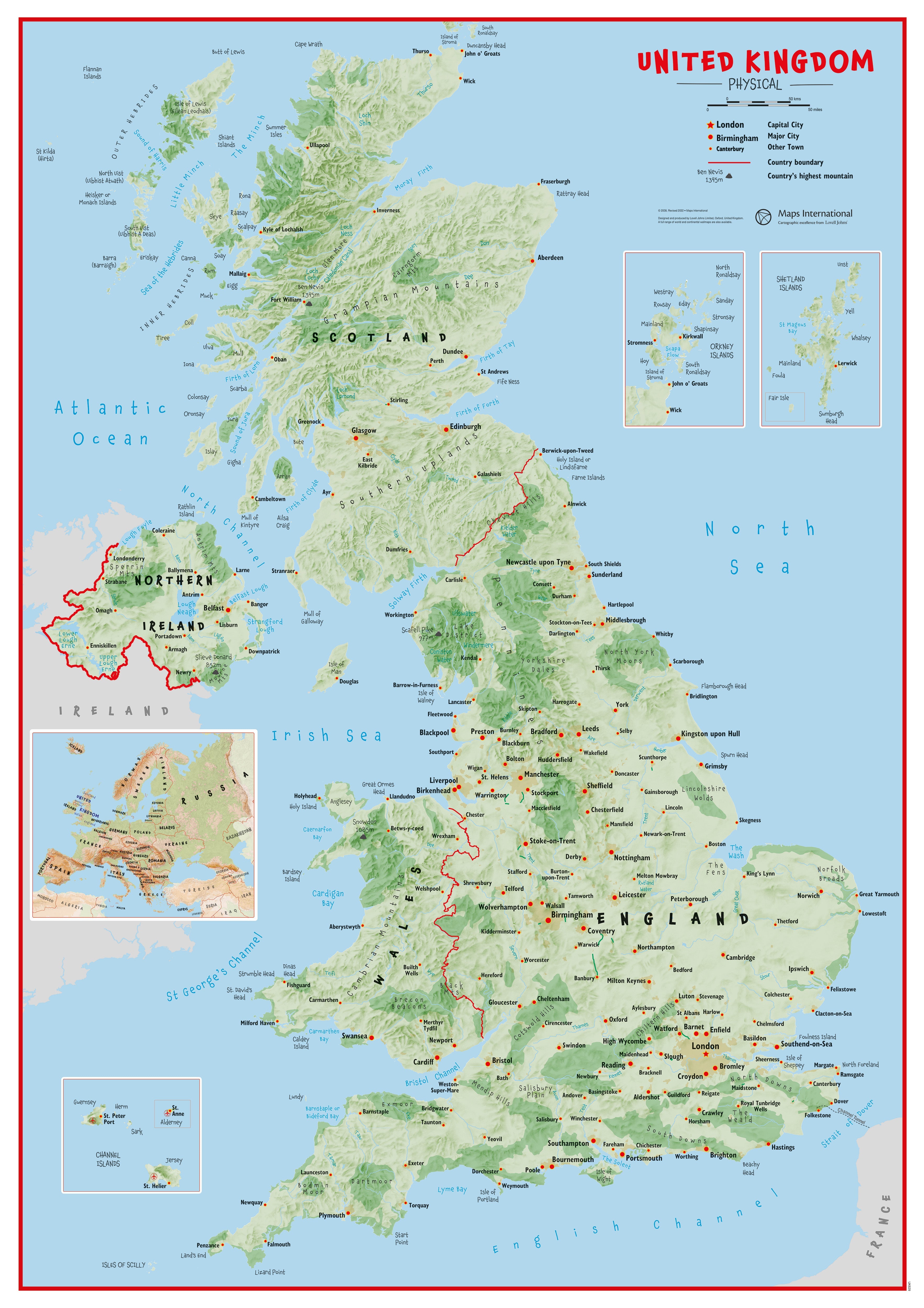 UK00629_H_LAMIN - Primary UK Wall Map Physical