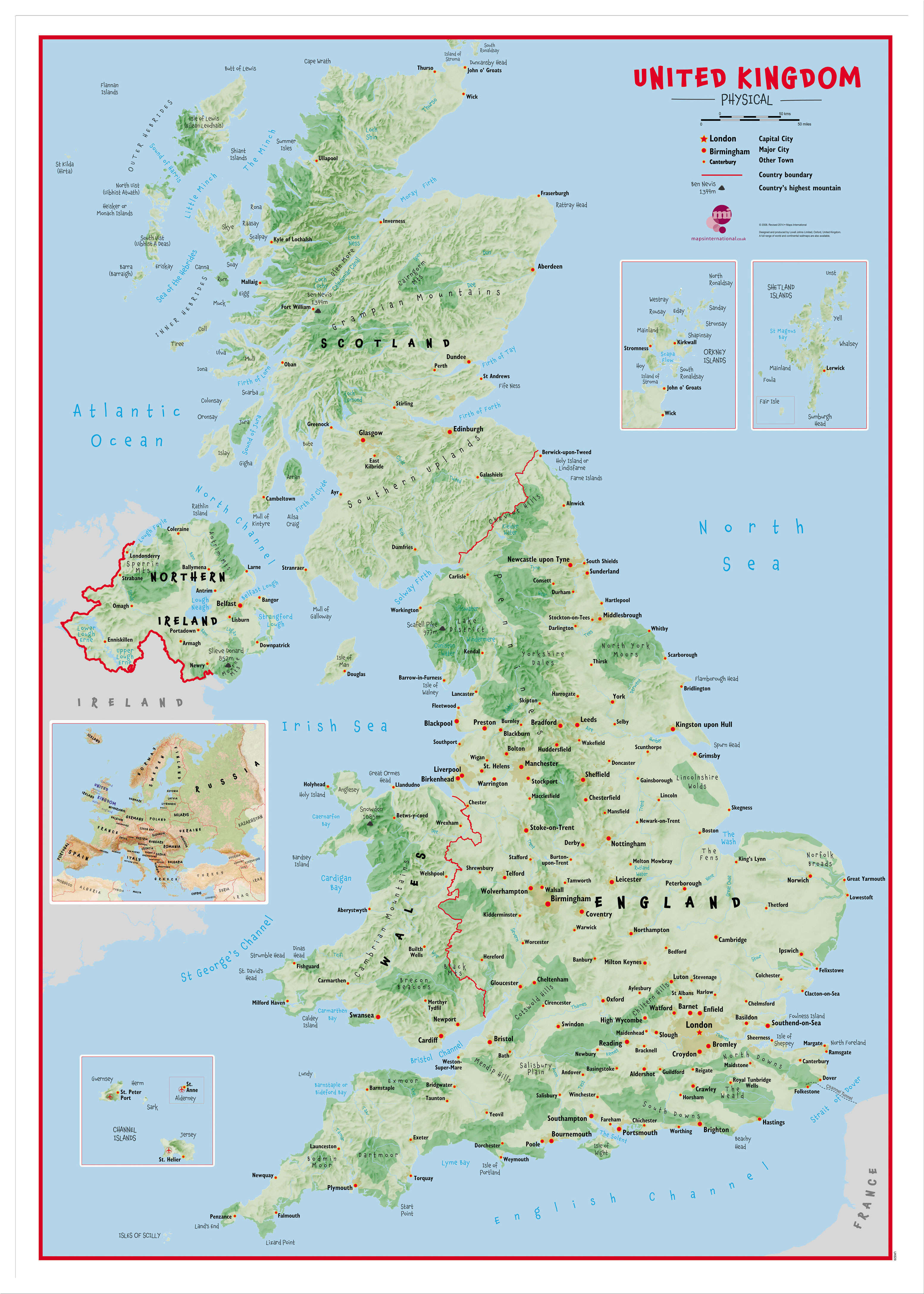 UK00629_L_WDWHI - Primary UK Wall Map Physical