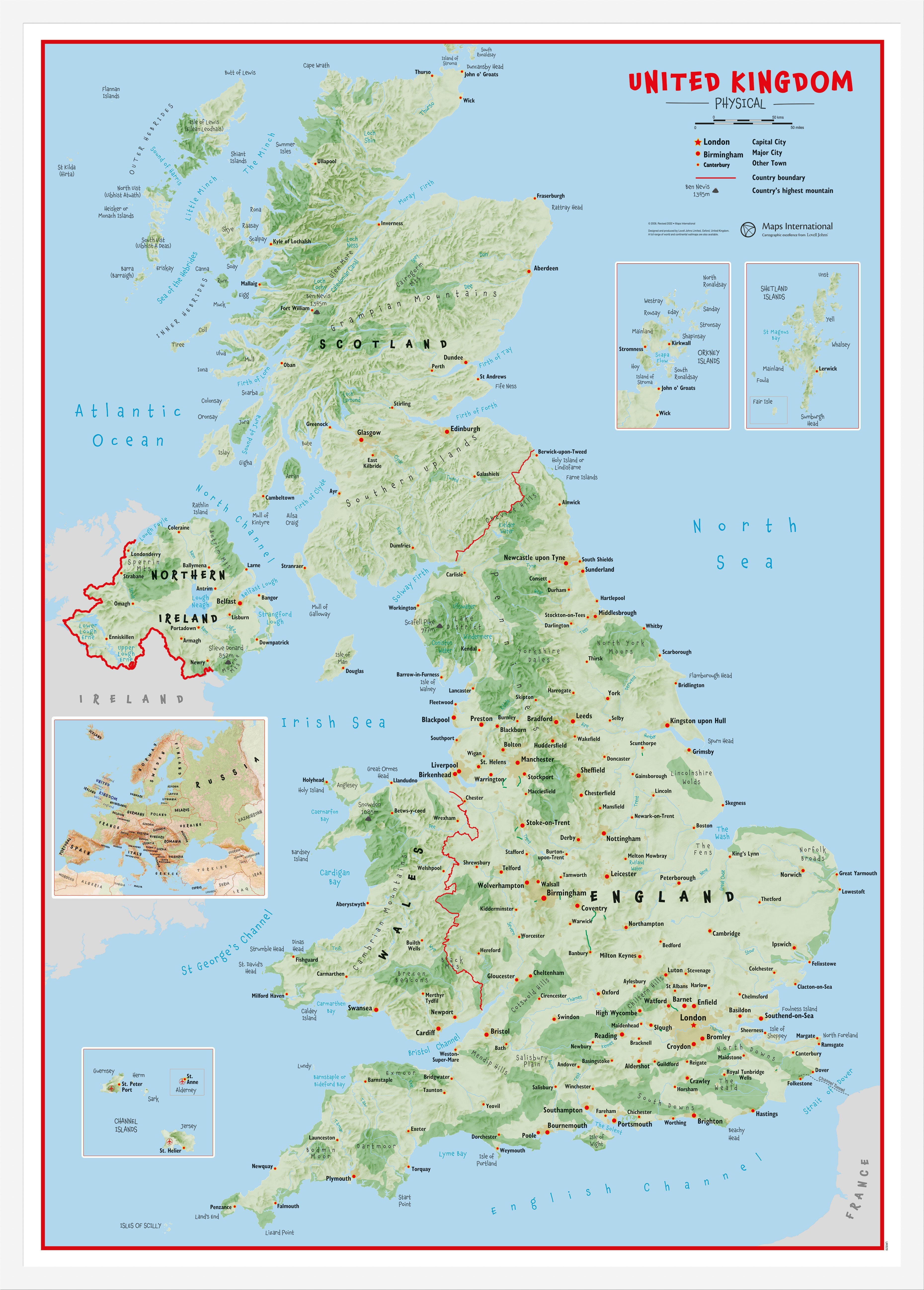 UK00629_L_WDWHI - Primary UK Wall Map Physical