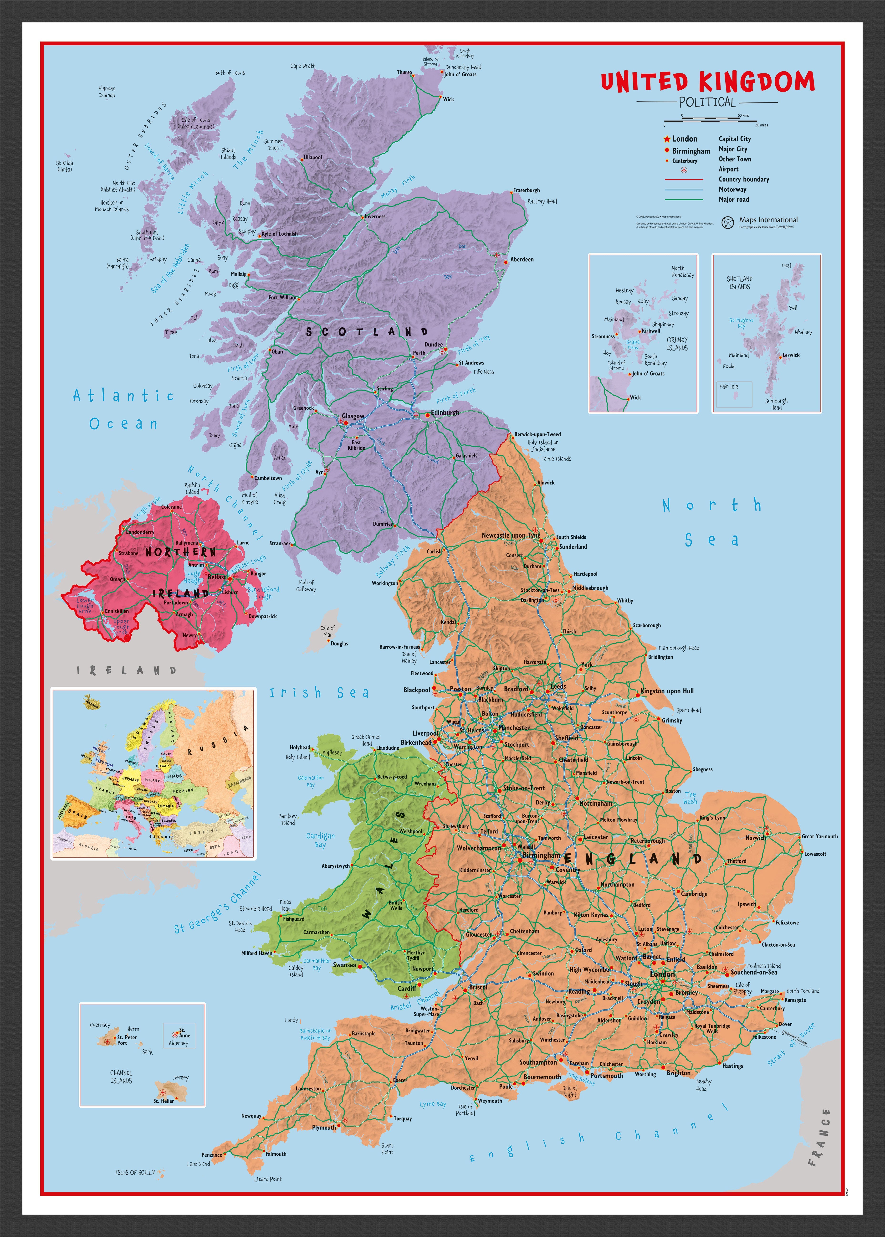 UK00628_L_WDBLA - Primary UK Wall Map Political