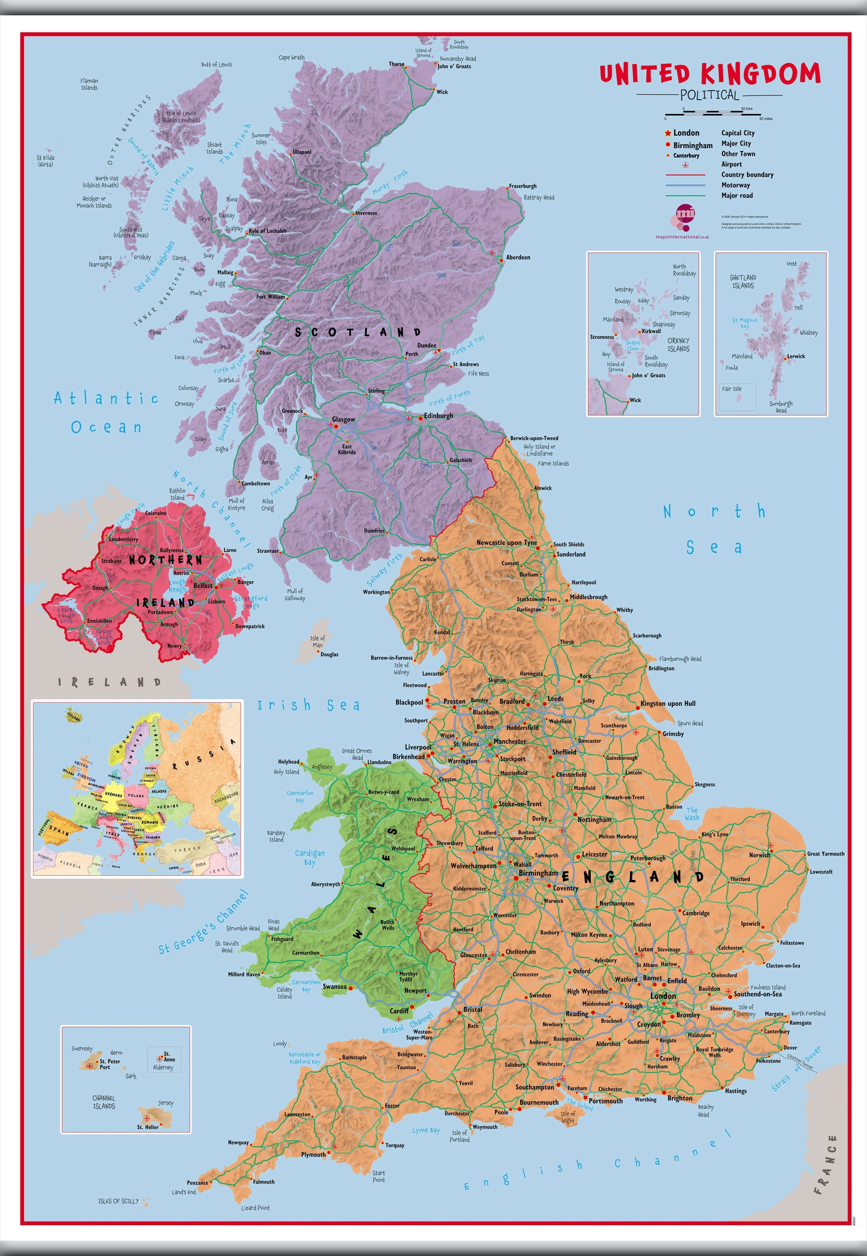 UK00628_H_LAMHB - Primary UK Wall Map Political
