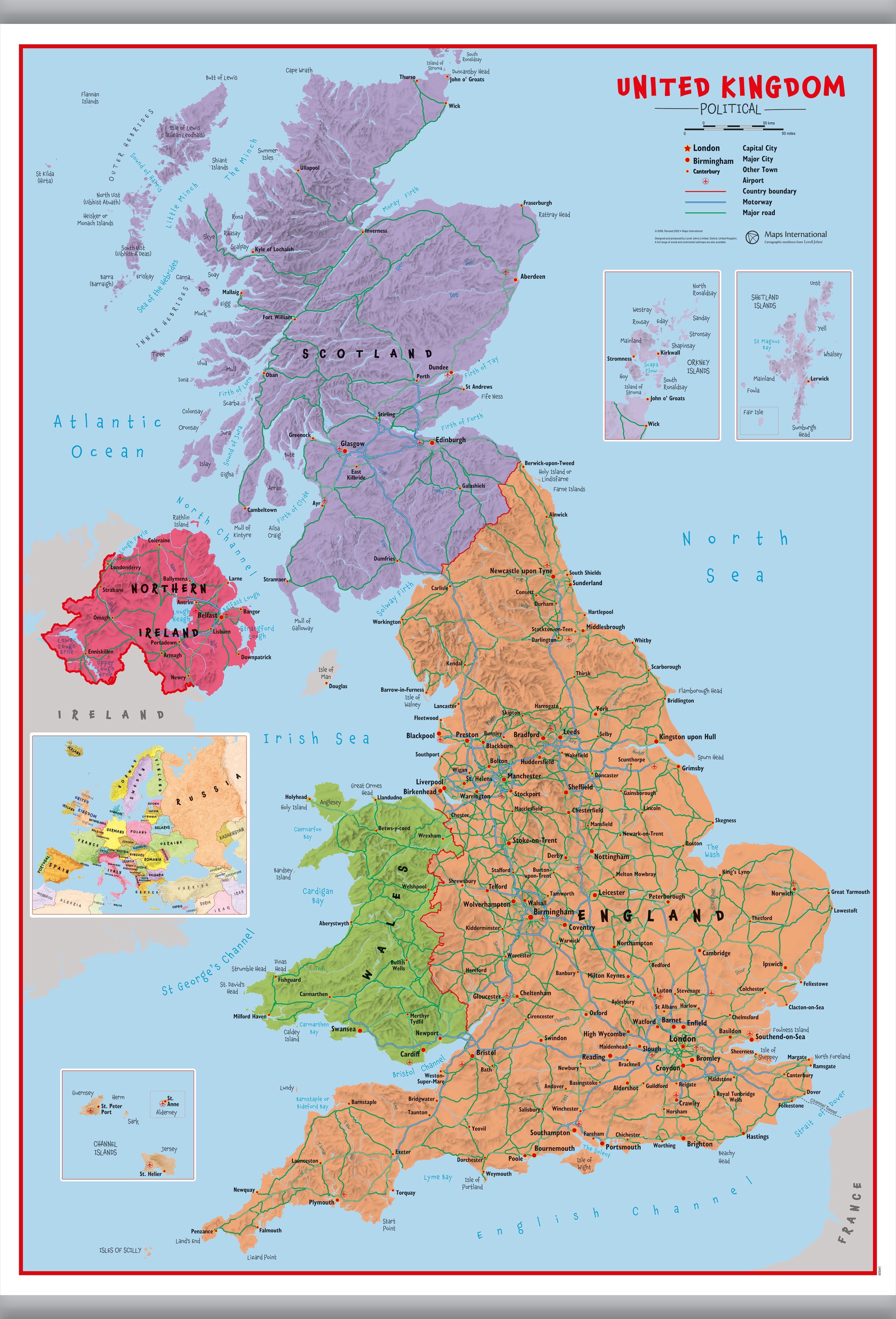 UK00628_H_LAMHB - Primary UK Wall Map Political