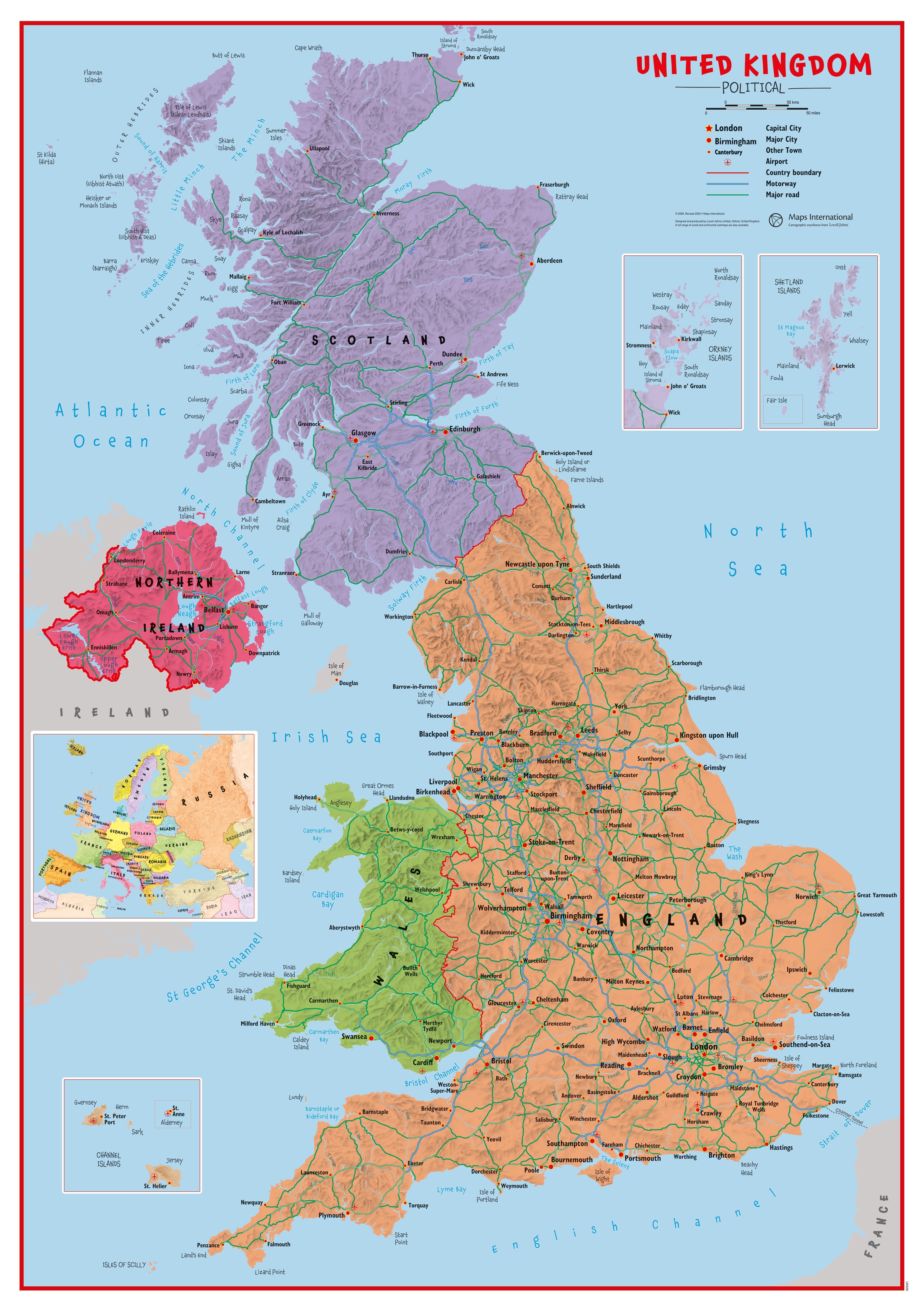 UK00628_L_LAMIN - Primary UK Wall Map Political