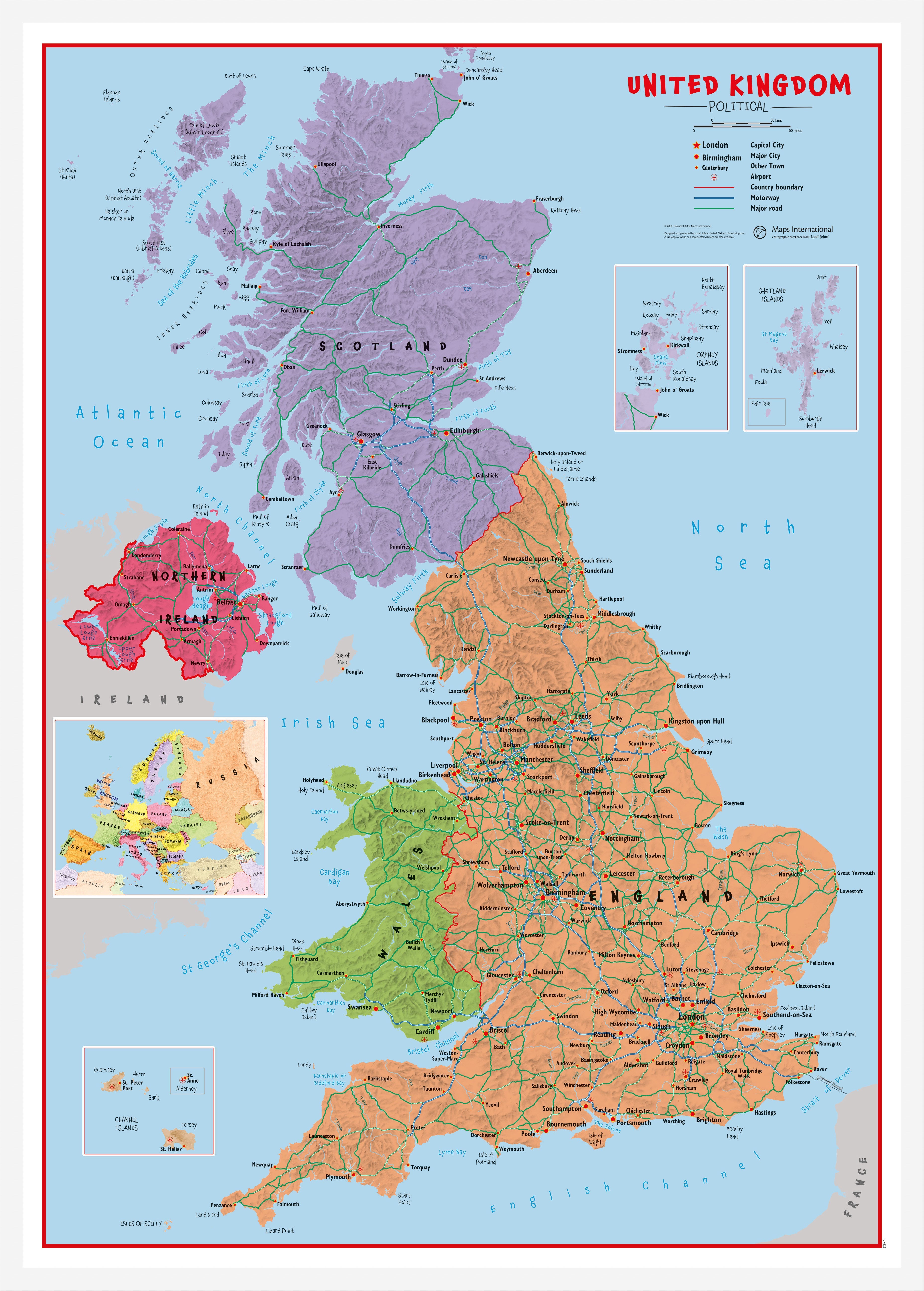 UK00628_L_WDWHI - Primary UK Wall Map Political