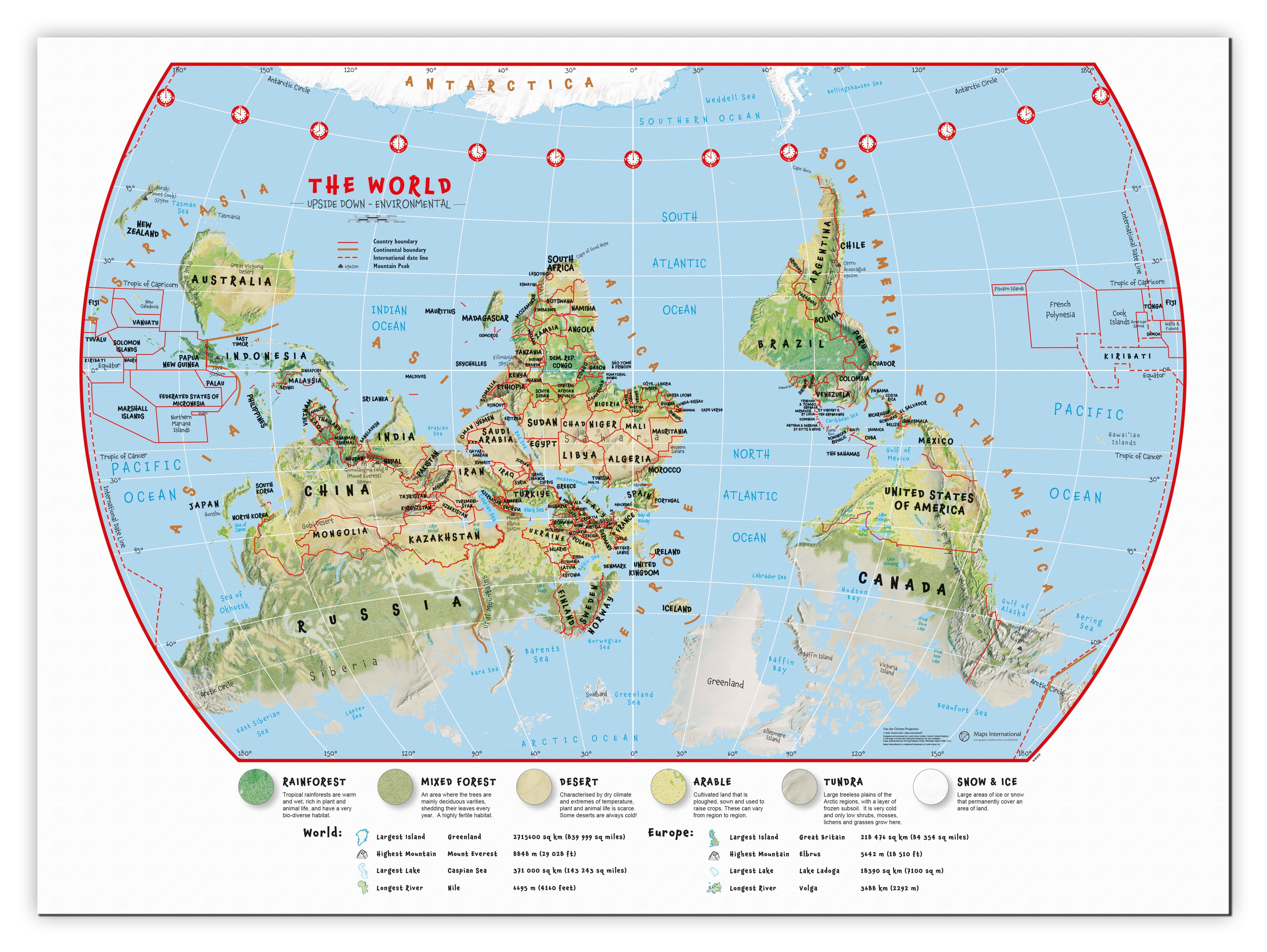 WM00458_H_CANVA - Primary Upside Down World Wall Map Environmental