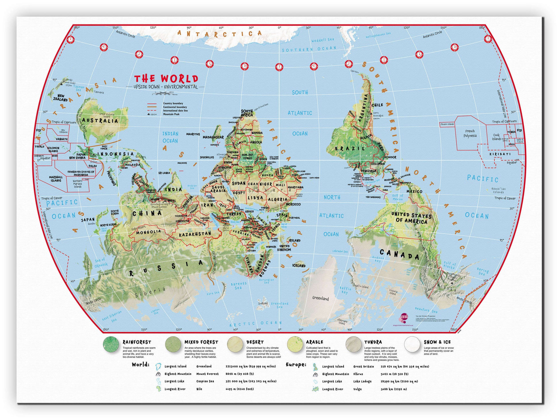 WM00458_H_CANVA - Primary Upside Down World Wall Map Environmental