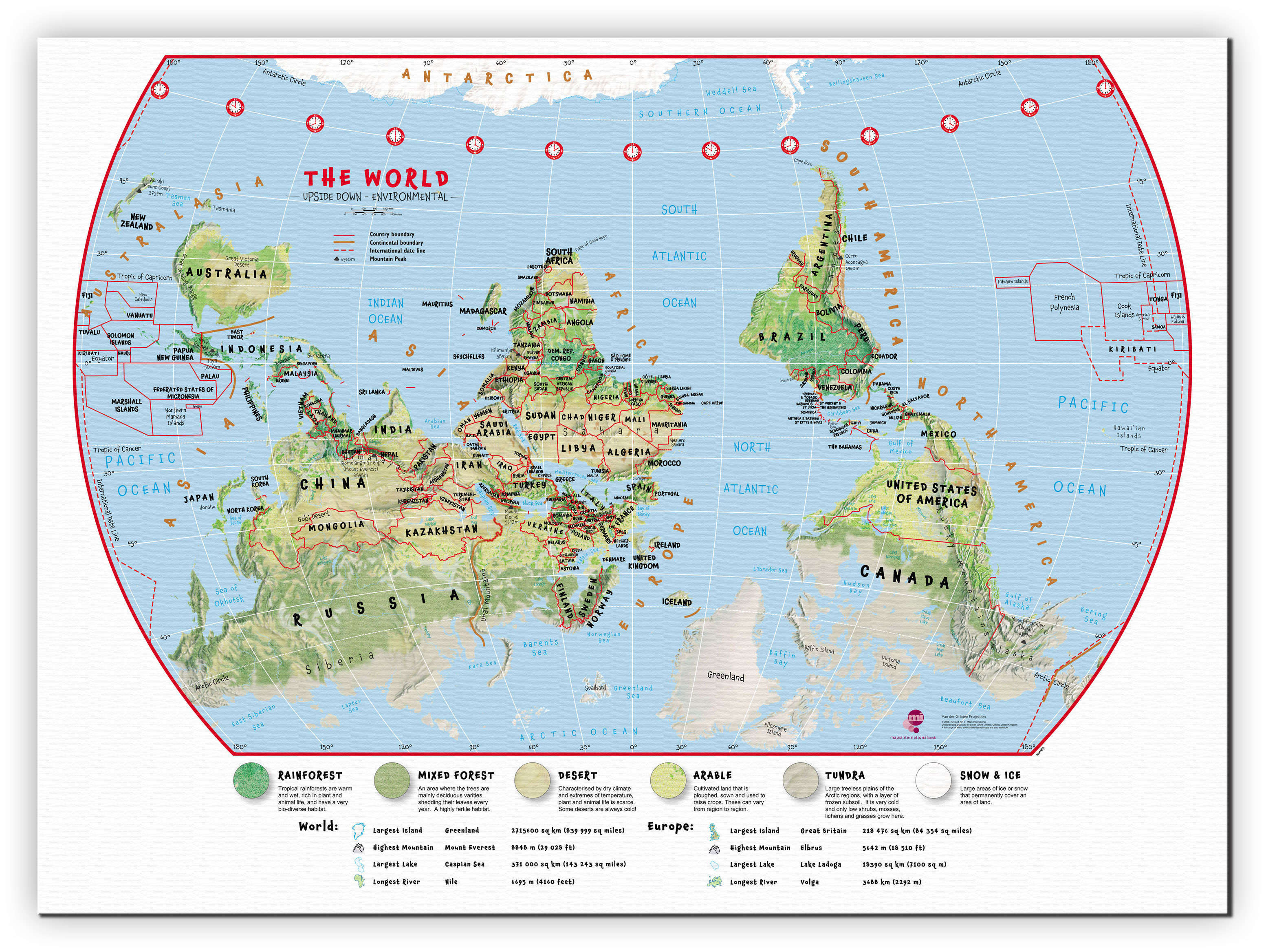 WM00458_L_CANVA - Primary Upside Down World Wall Map Environmental