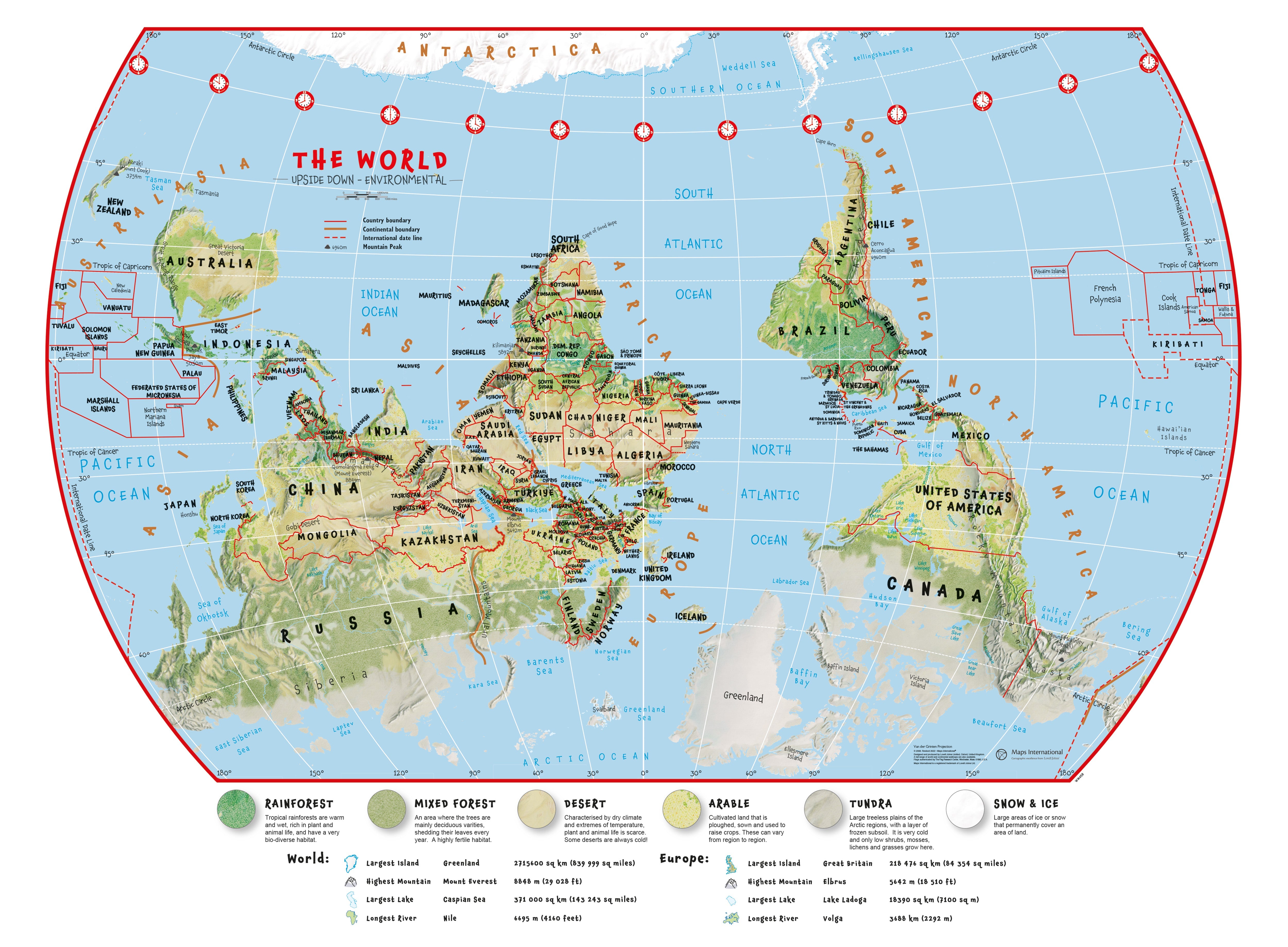 WM00458_L_LAMIN - Primary Upside Down World Wall Map Environmental