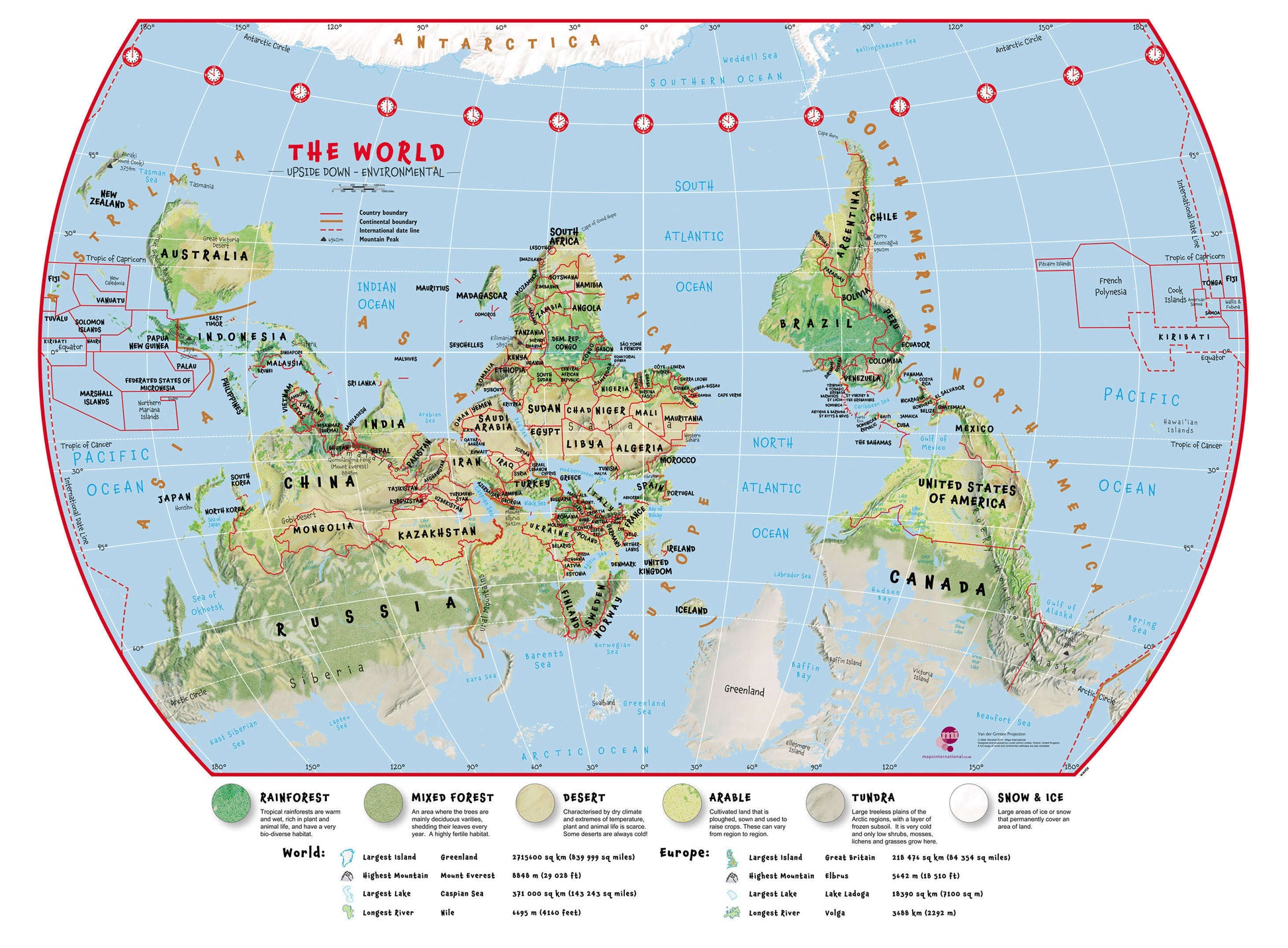 WM00458_H_PAPER - Primary Upside Down World Wall Map Environmental