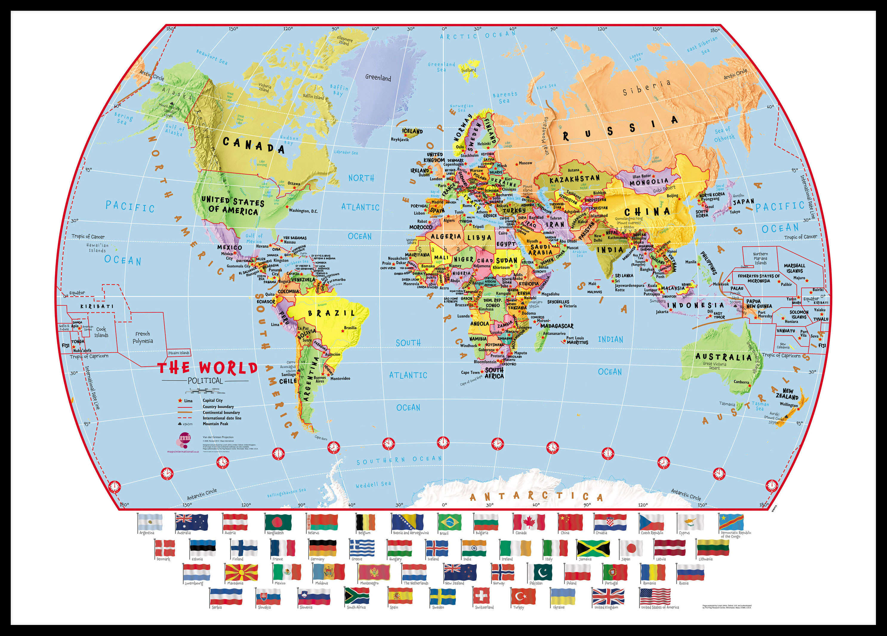 WM00414_L_LBDBL - Primary World Wall Map Political with flags