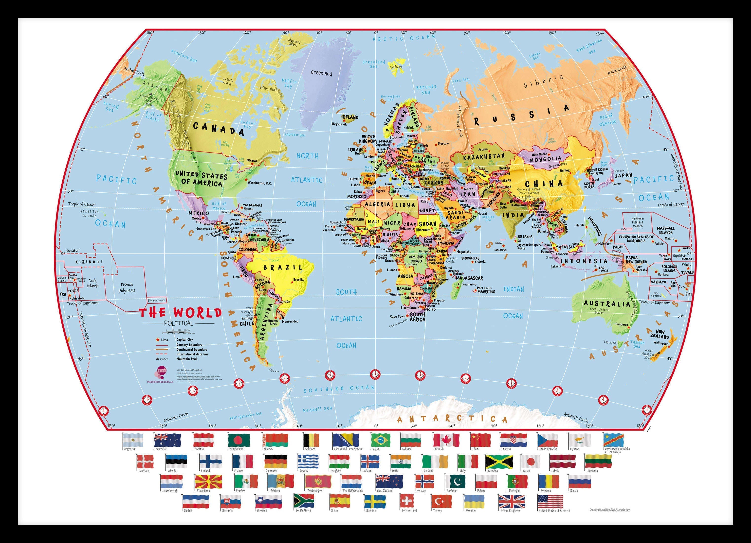 WM00414_S_PINBL - Primary World Wall Map Political with flags