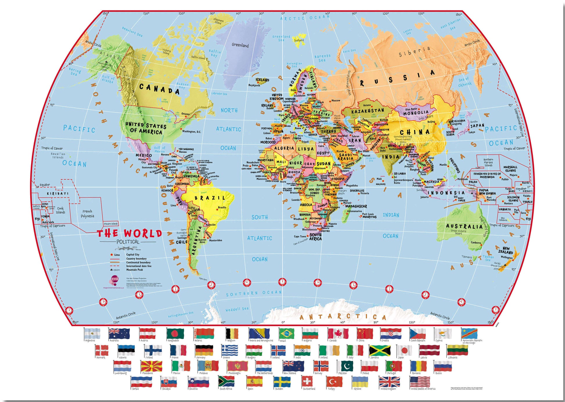 WM00414_S_PNBRD - Primary World Wall Map Political with flags