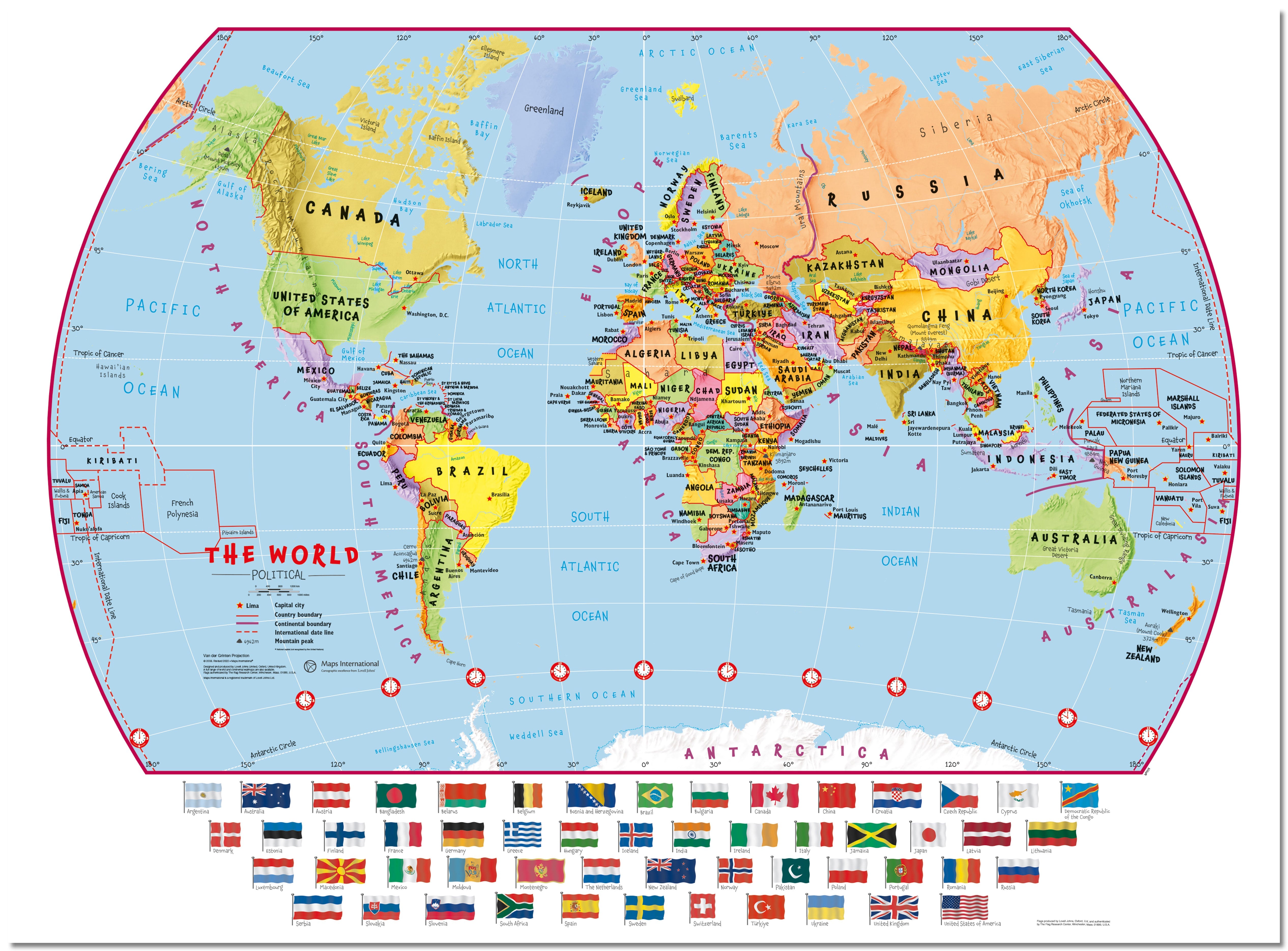 WM00414_L_LMBRD - Primary World Wall Map Political with flags