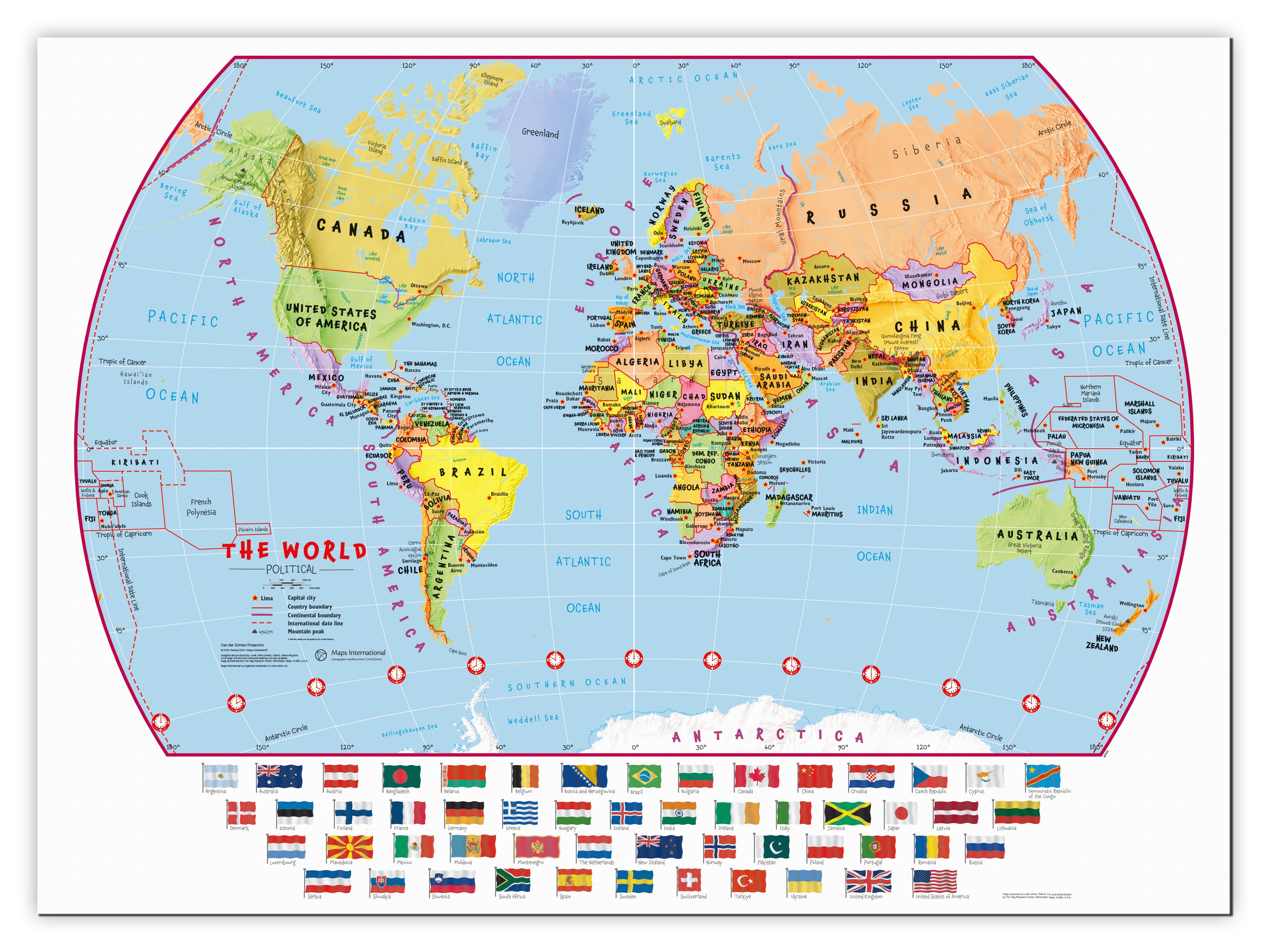 WM00414_S_CANVA - Primary World Wall Map Political with flags