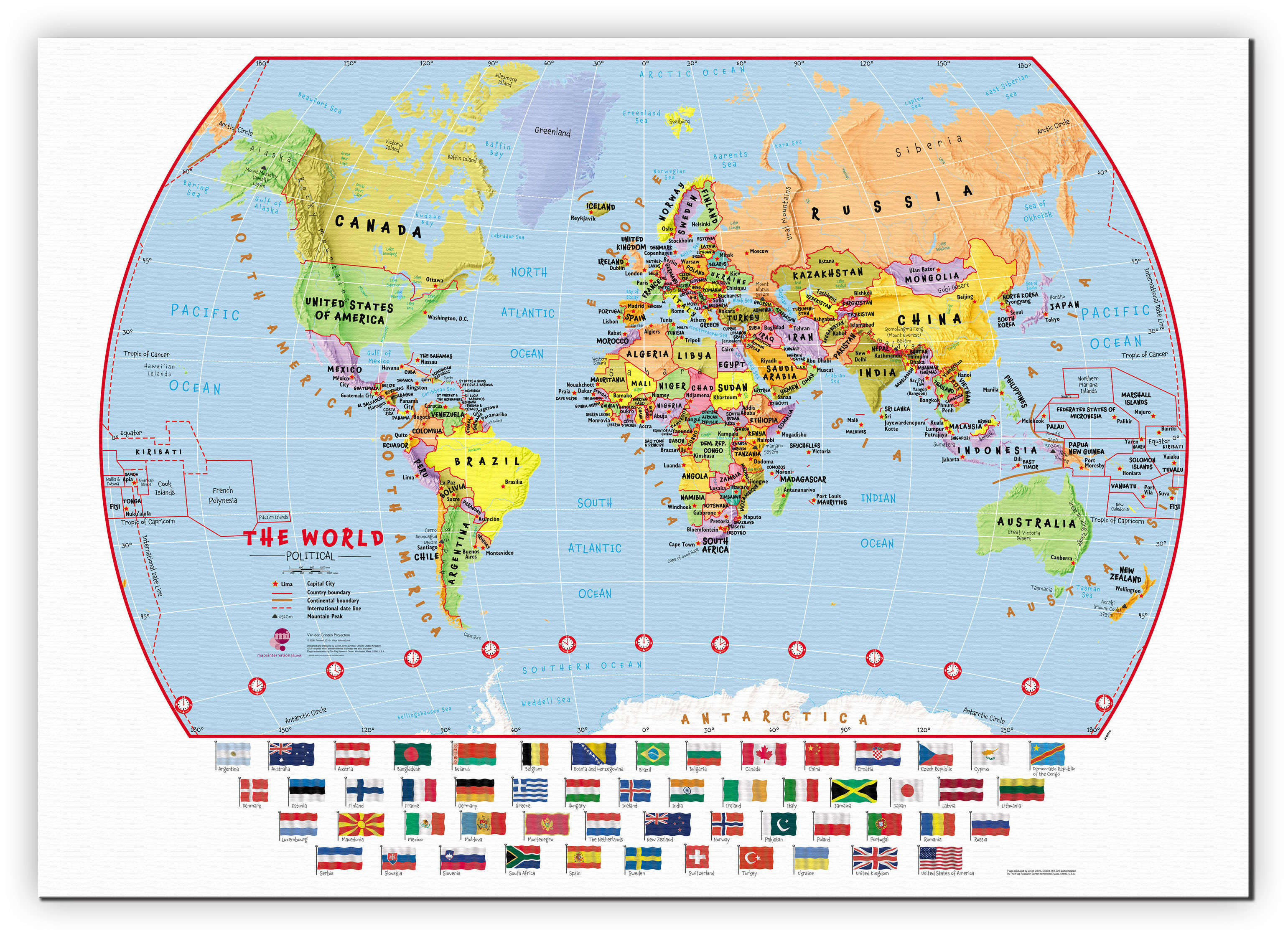 WM00414_M_CANVA - Primary World Wall Map Political with flags