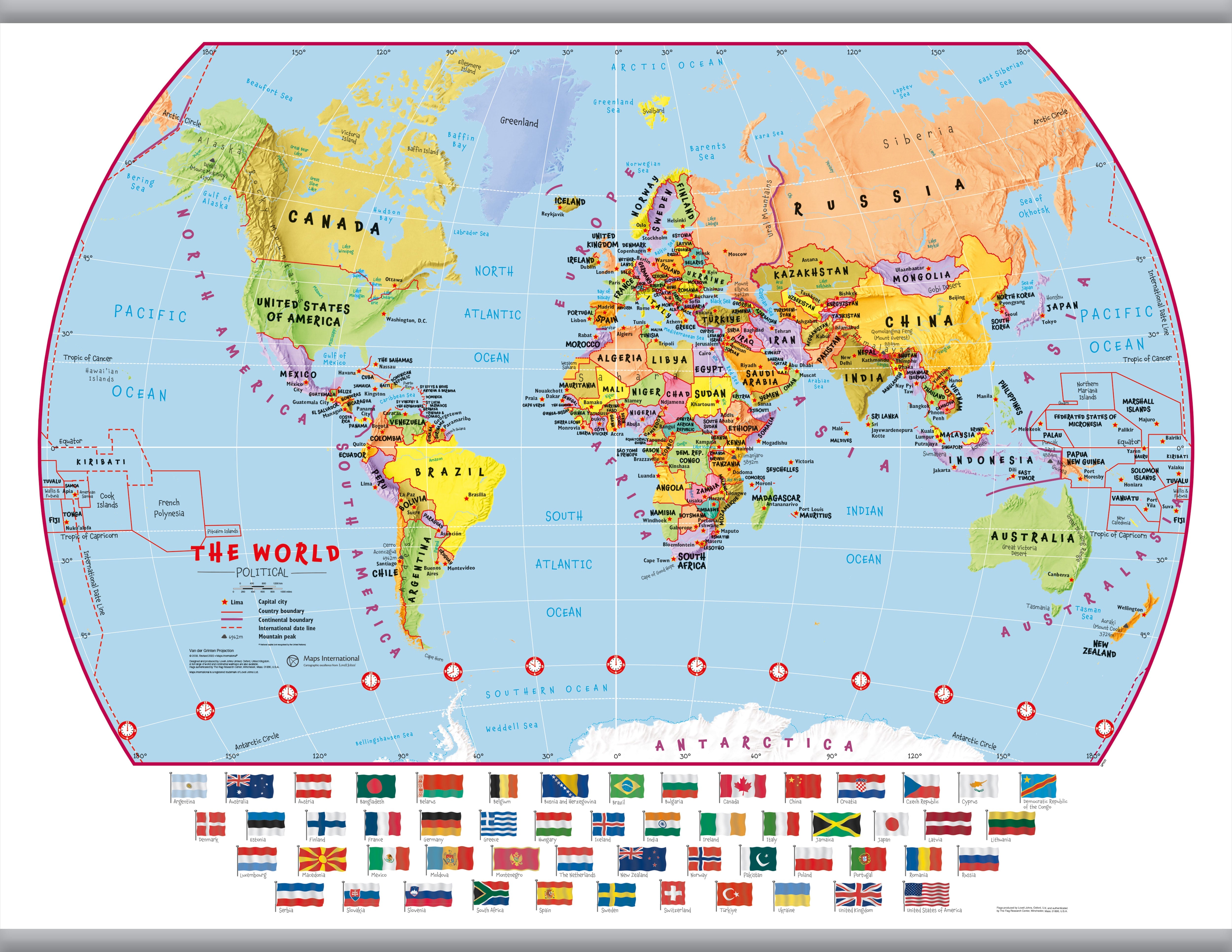 WM00414_L_LAMHB - Primary World Wall Map Political with flags
