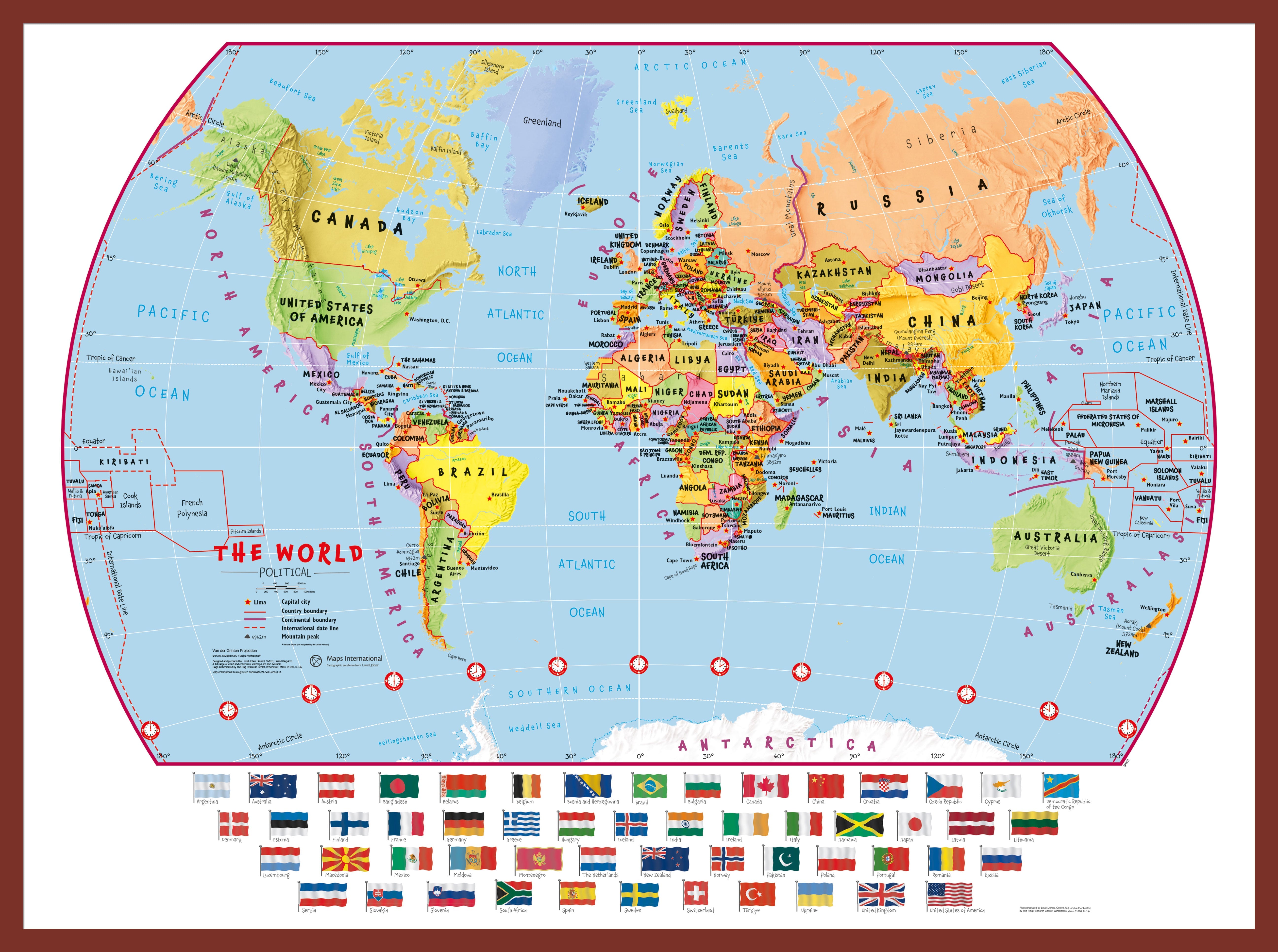 WM00414_M_PINOK - Primary World Wall Map Political with flags
