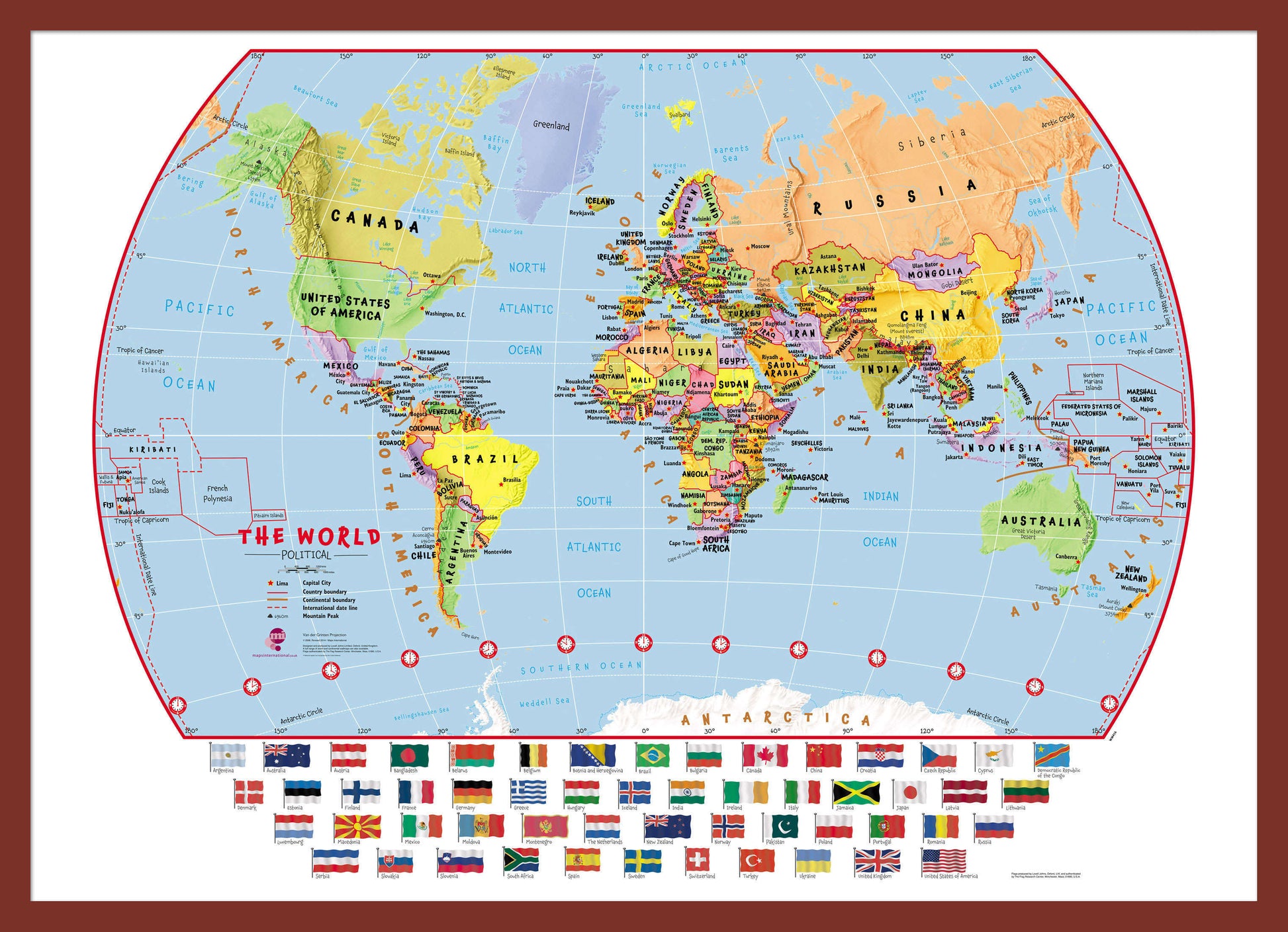 WM00414_S_PINOK - Primary World Wall Map Political with flags