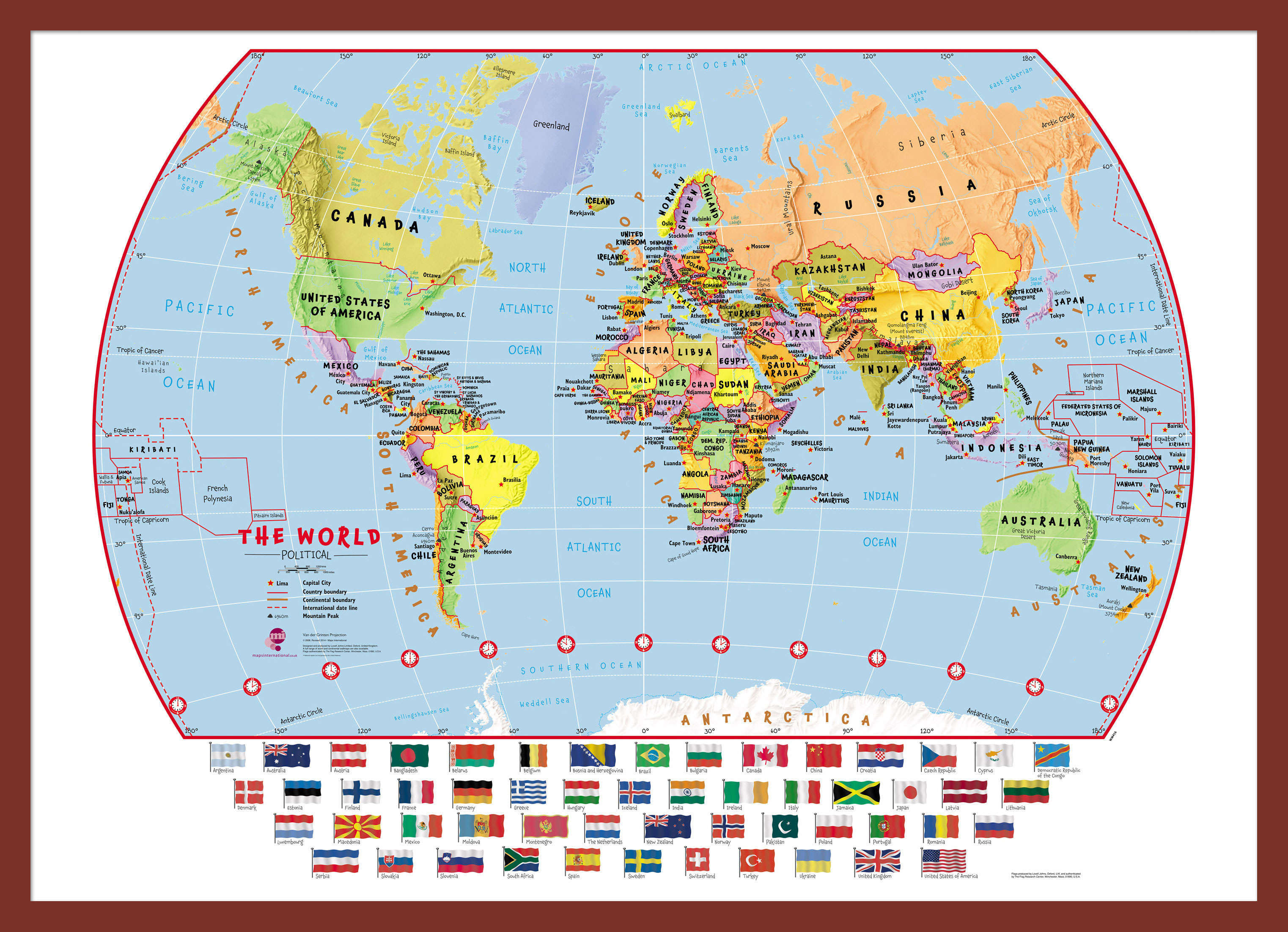 WM00414_S_PINOK - Primary World Wall Map Political with flags