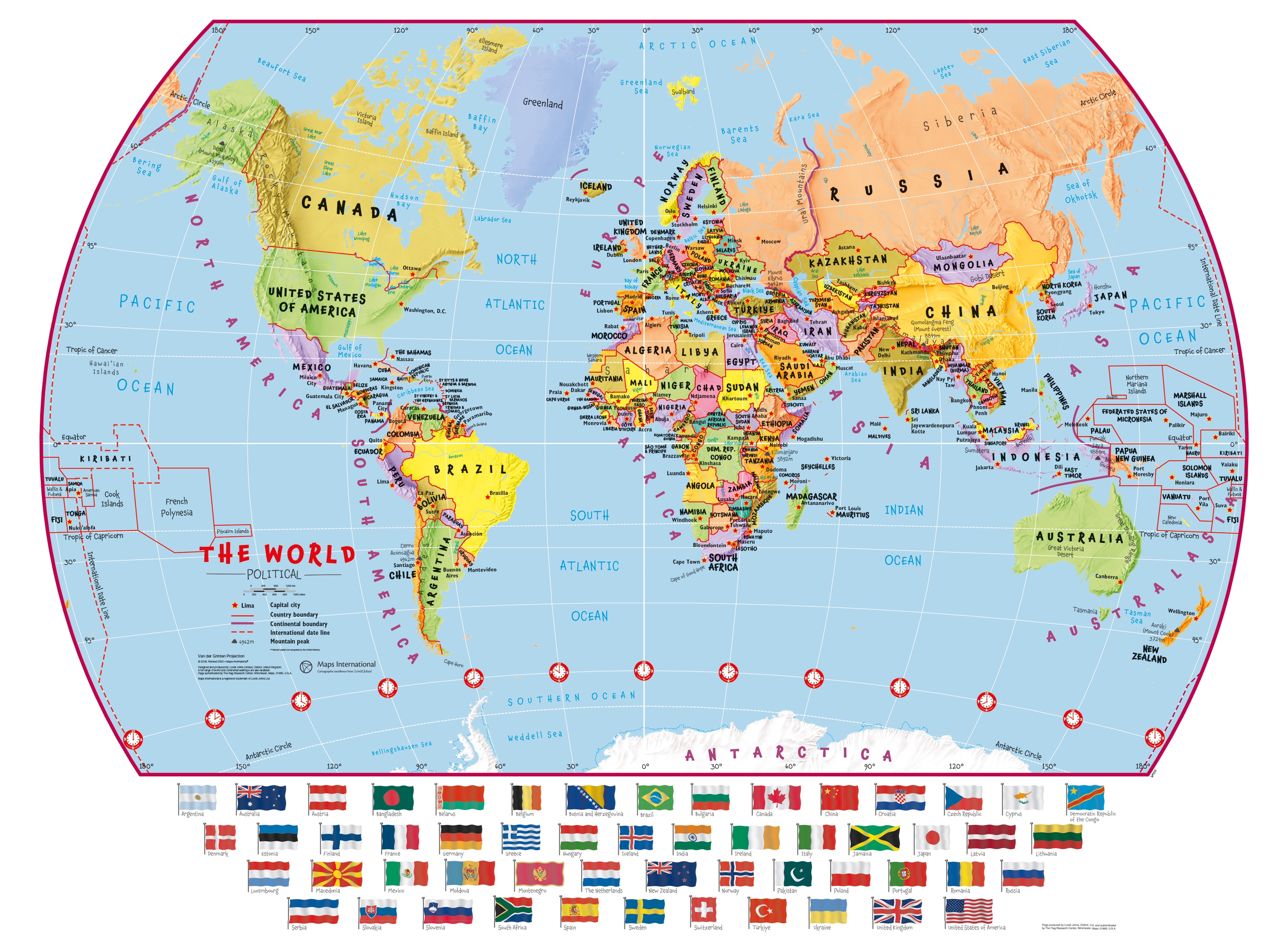 WM00414_H_PAPER - Primary World Wall Map Political with flags