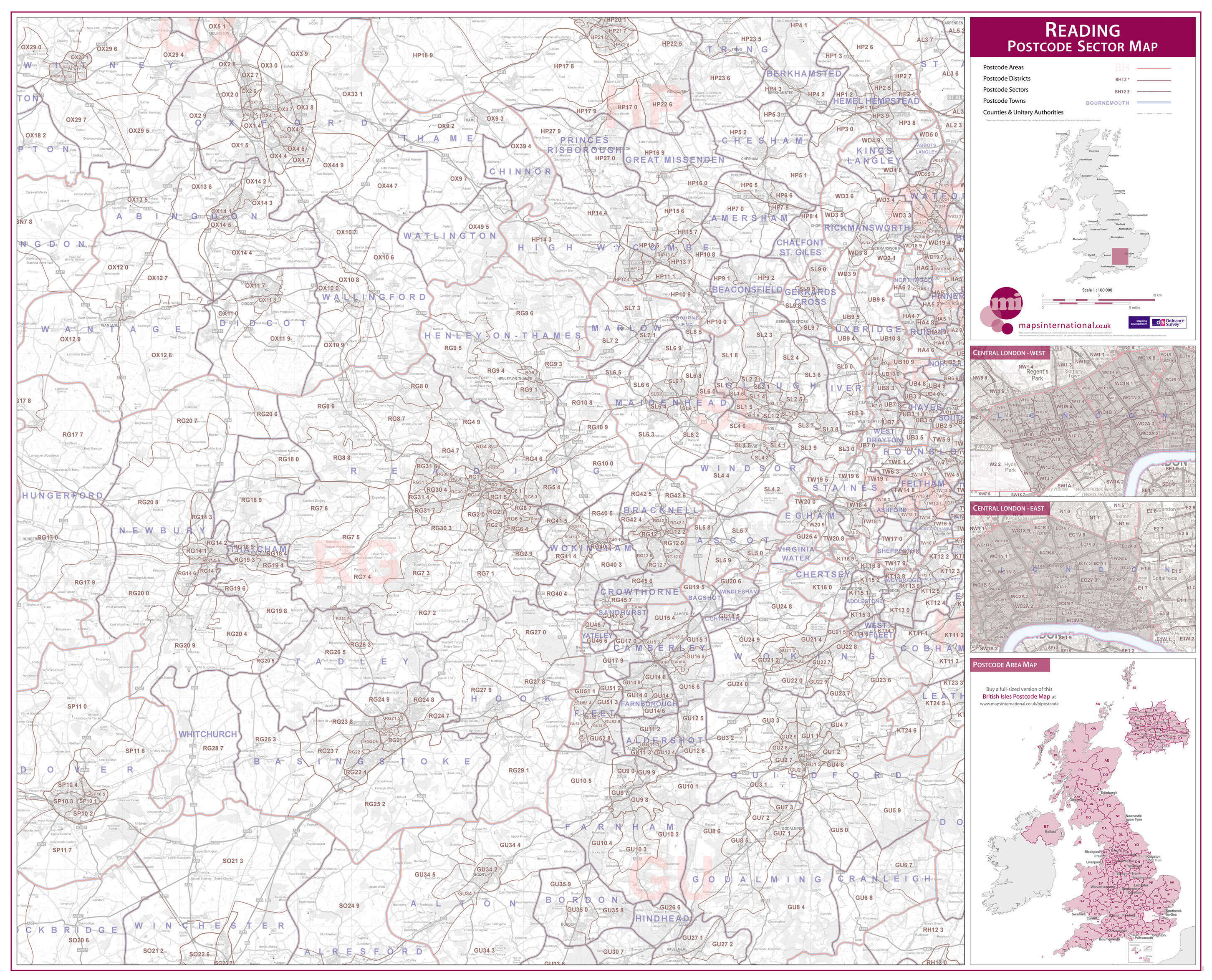 UK00784_L_LAMIN - Reading Postcode Sector Map