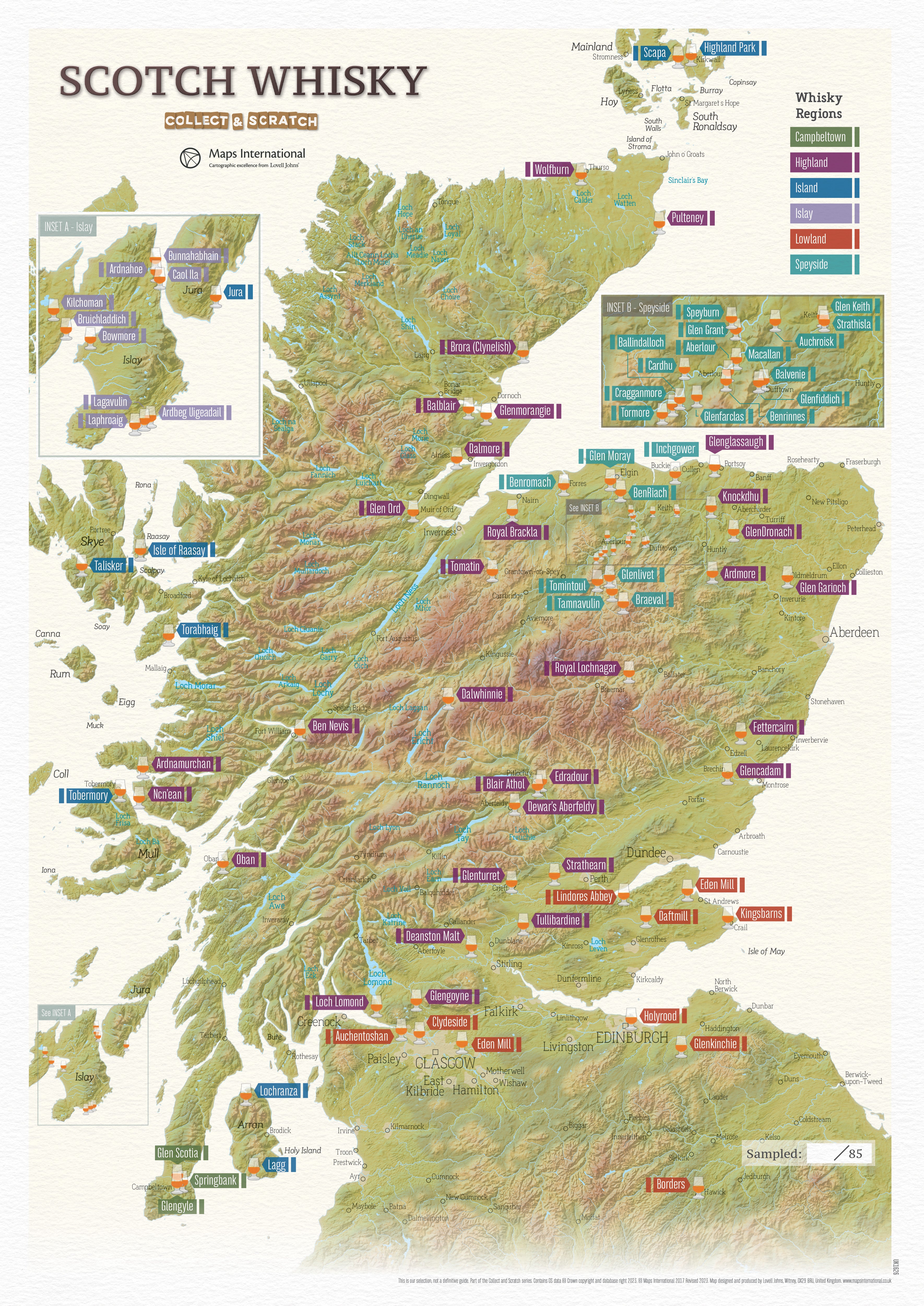 Scratch Off Scotland Whisky Distilleries Print