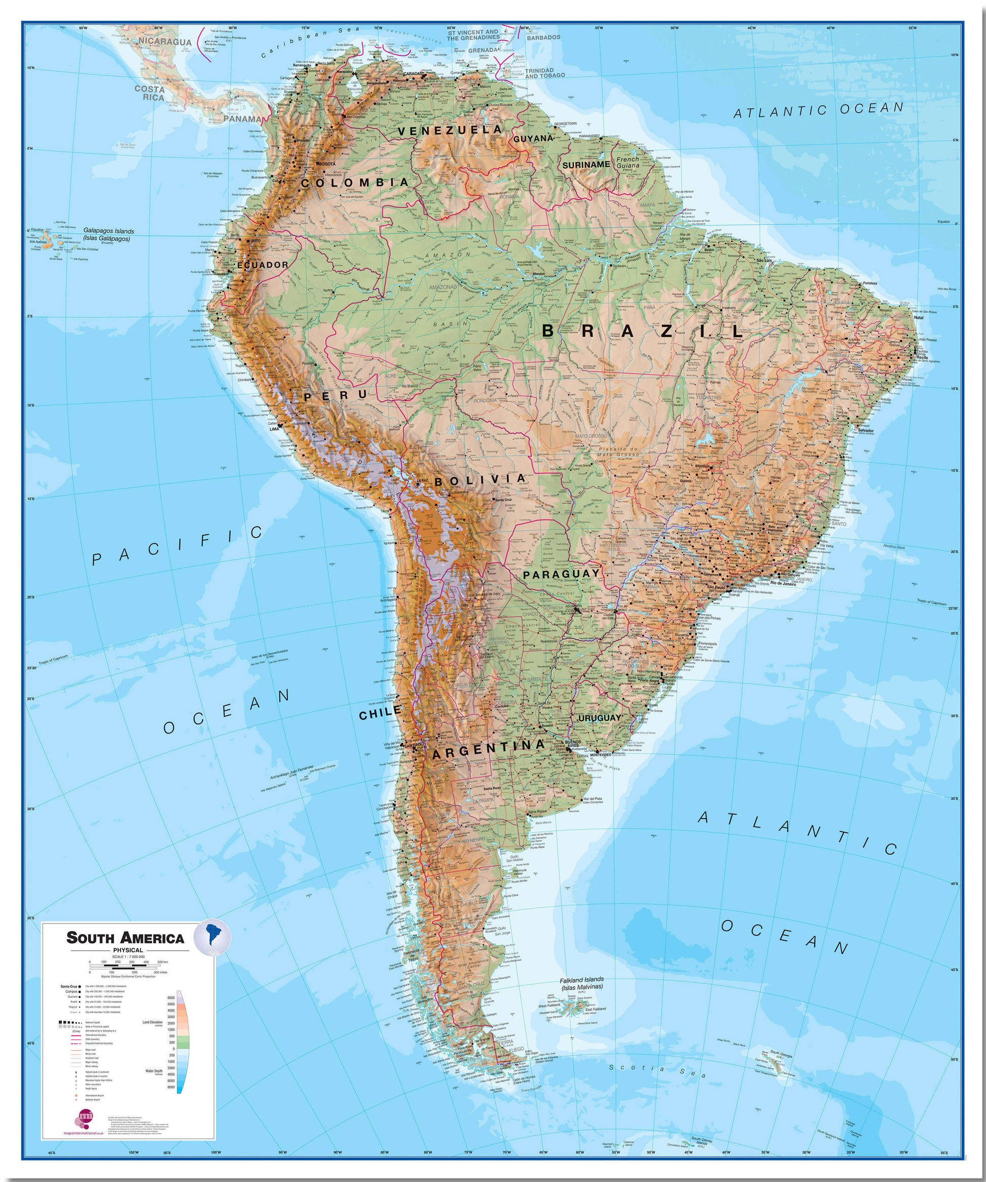 CT00412_H_LMBRD - South America Wall Map Physical