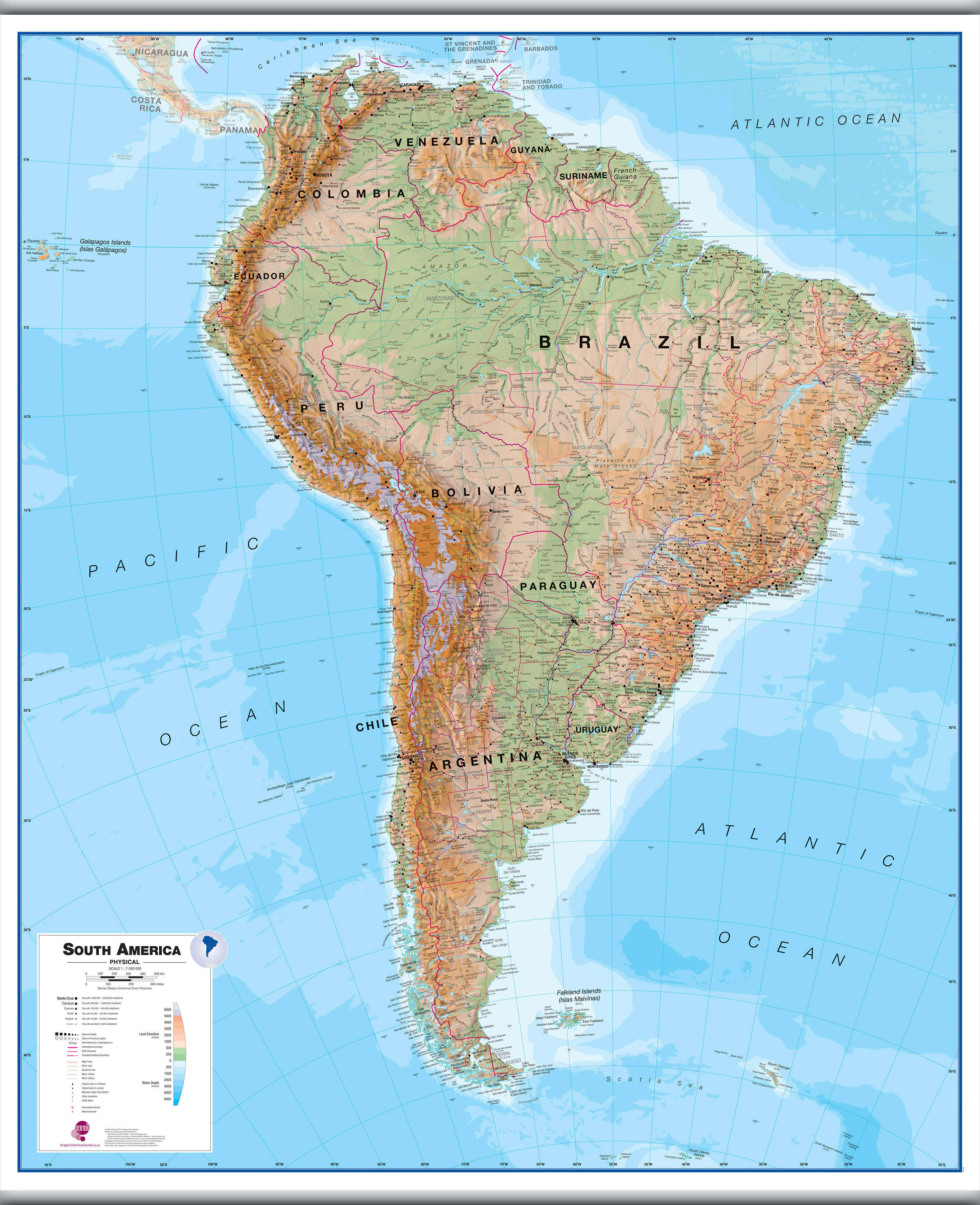 CT00412_H_LAMHB - South America Wall Map Physical