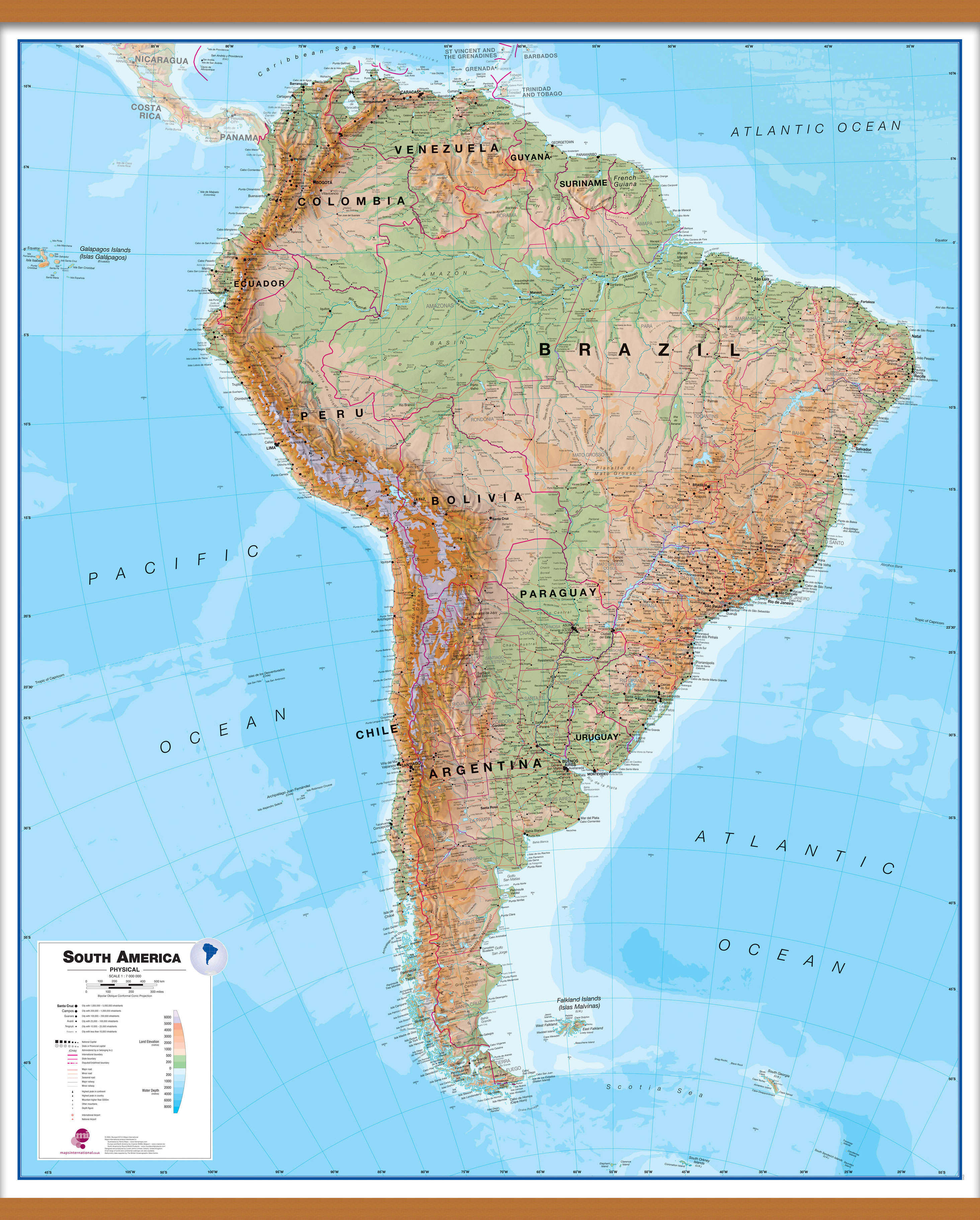 CT00412_L_CWDHB - South America Wall Map Physical