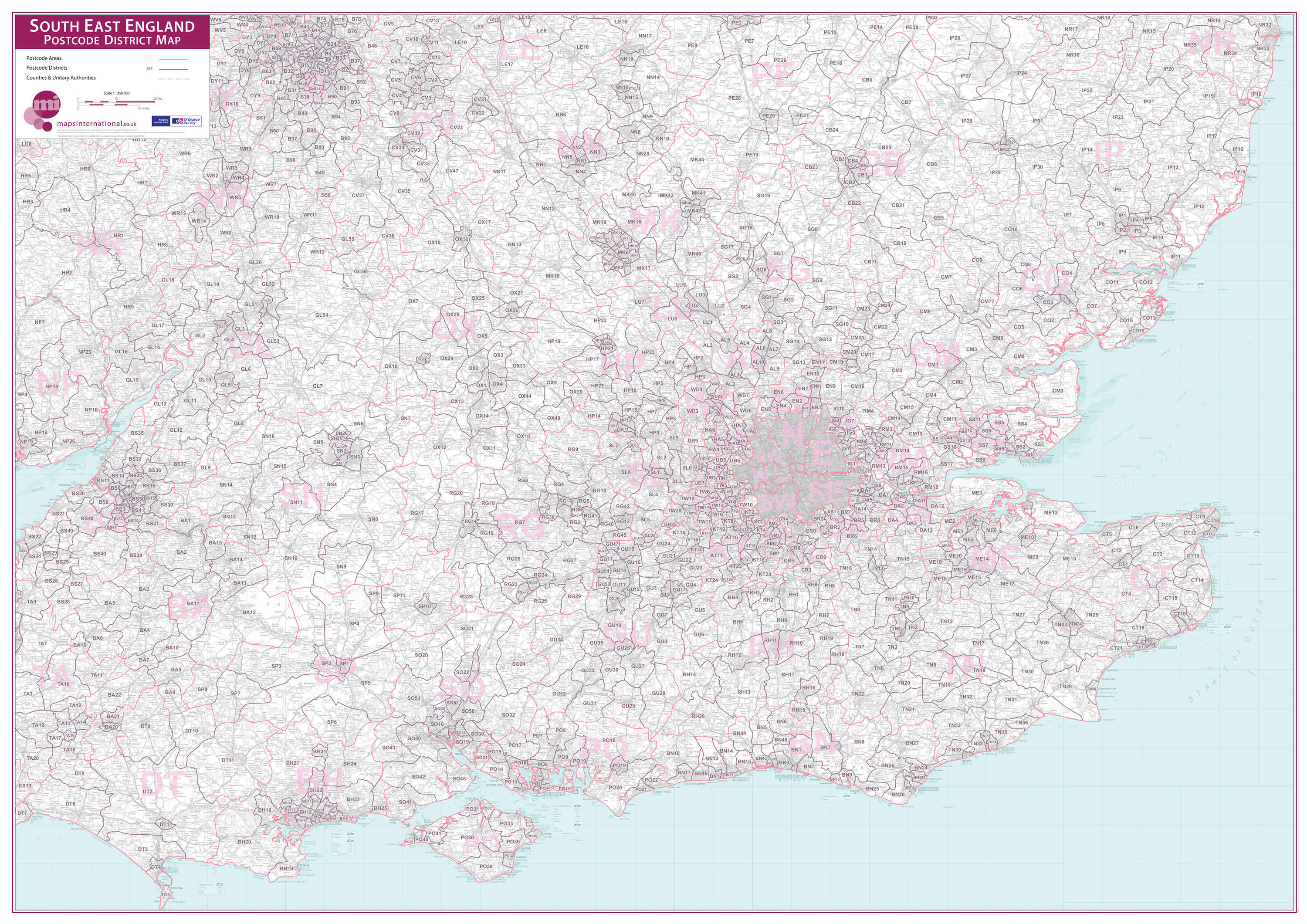 UK00036_L_PAPER - South East England Postcode District Map