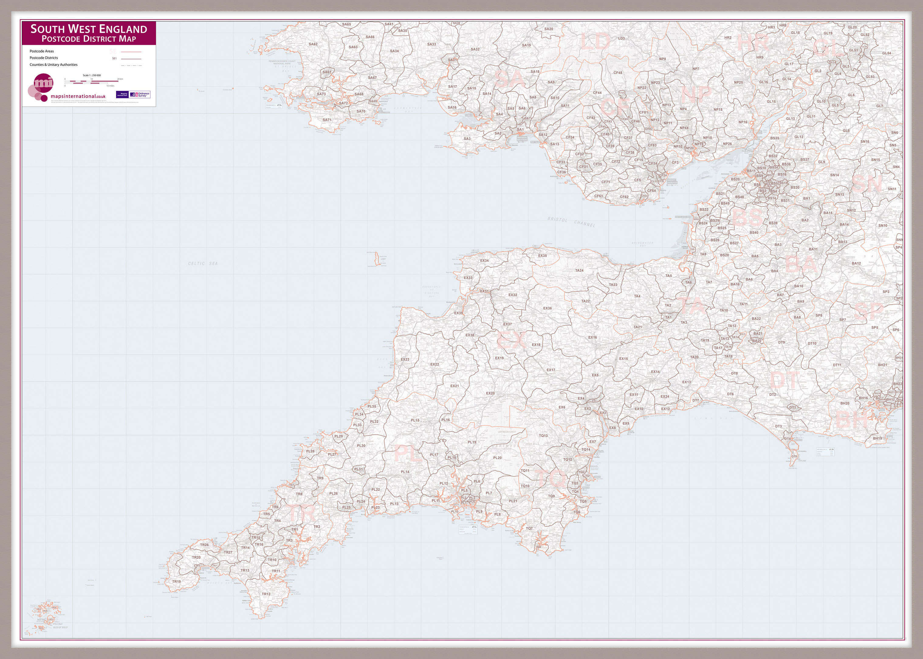 UK00037_L_LBDAL - South West England Postcode District Map