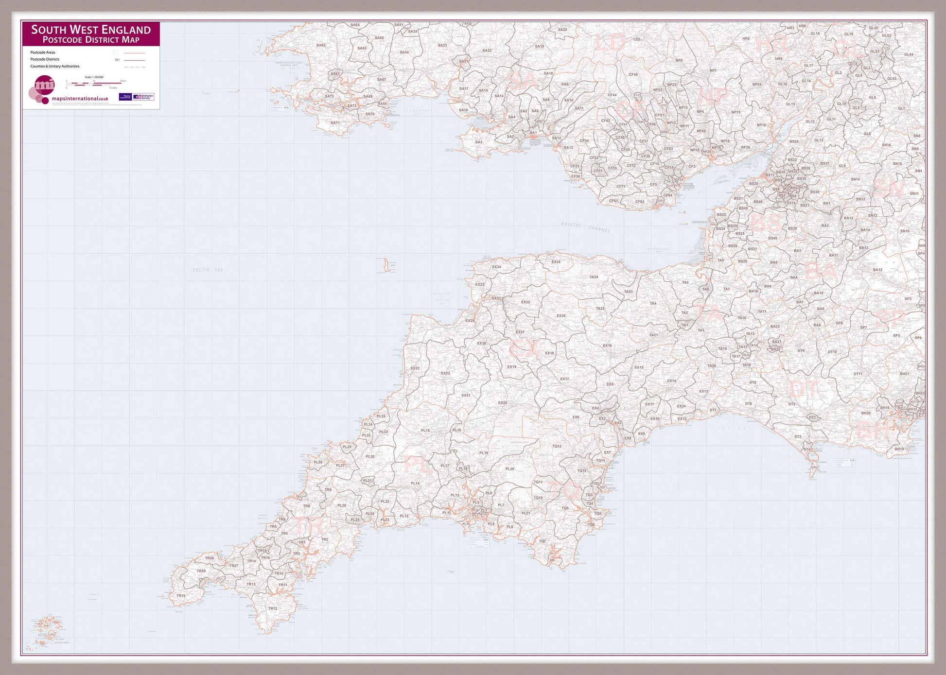 UK00037_L_MGFAL - South West England Postcode District Map