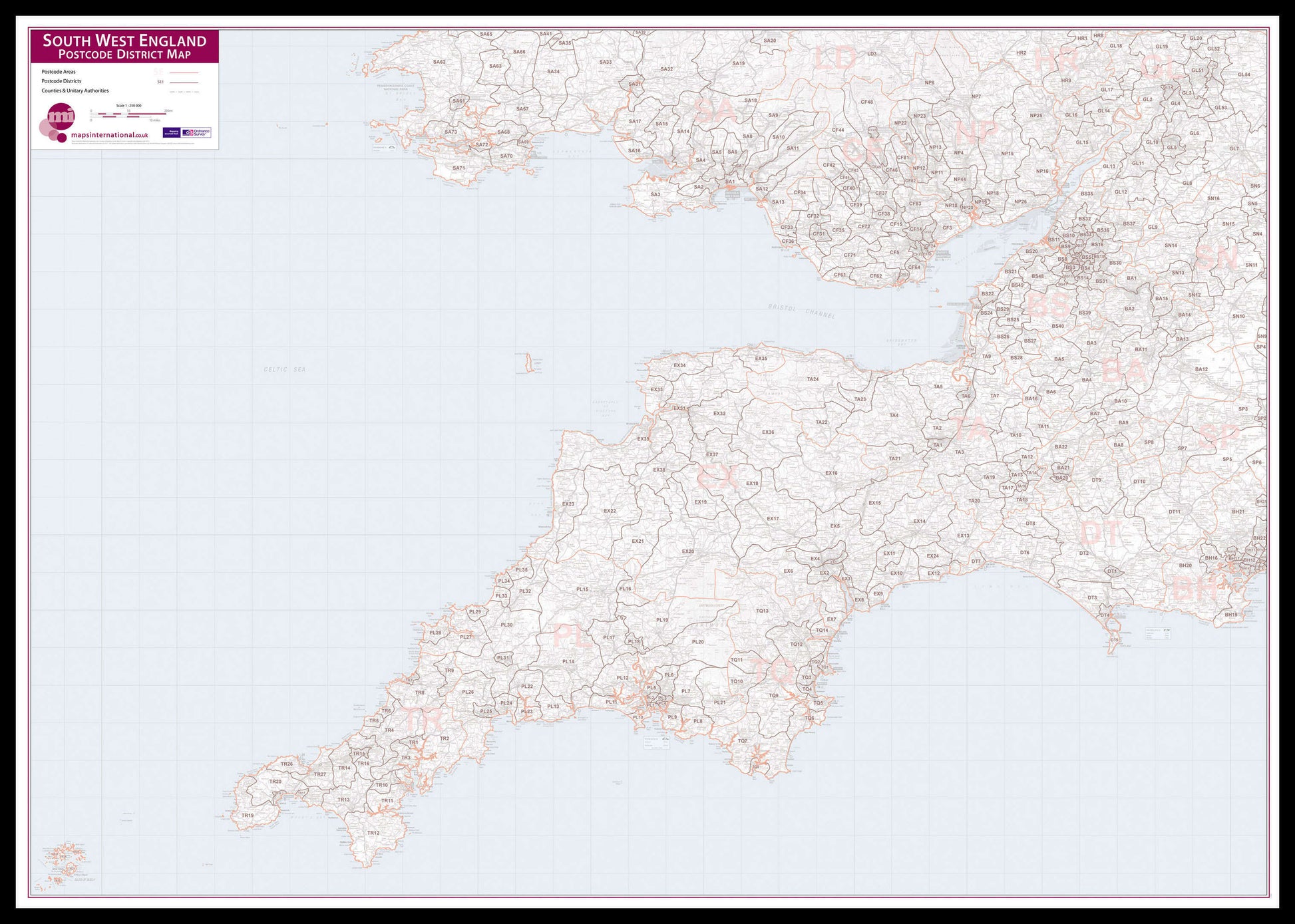 UK00037_L_LBDBL - South West England Postcode District Map