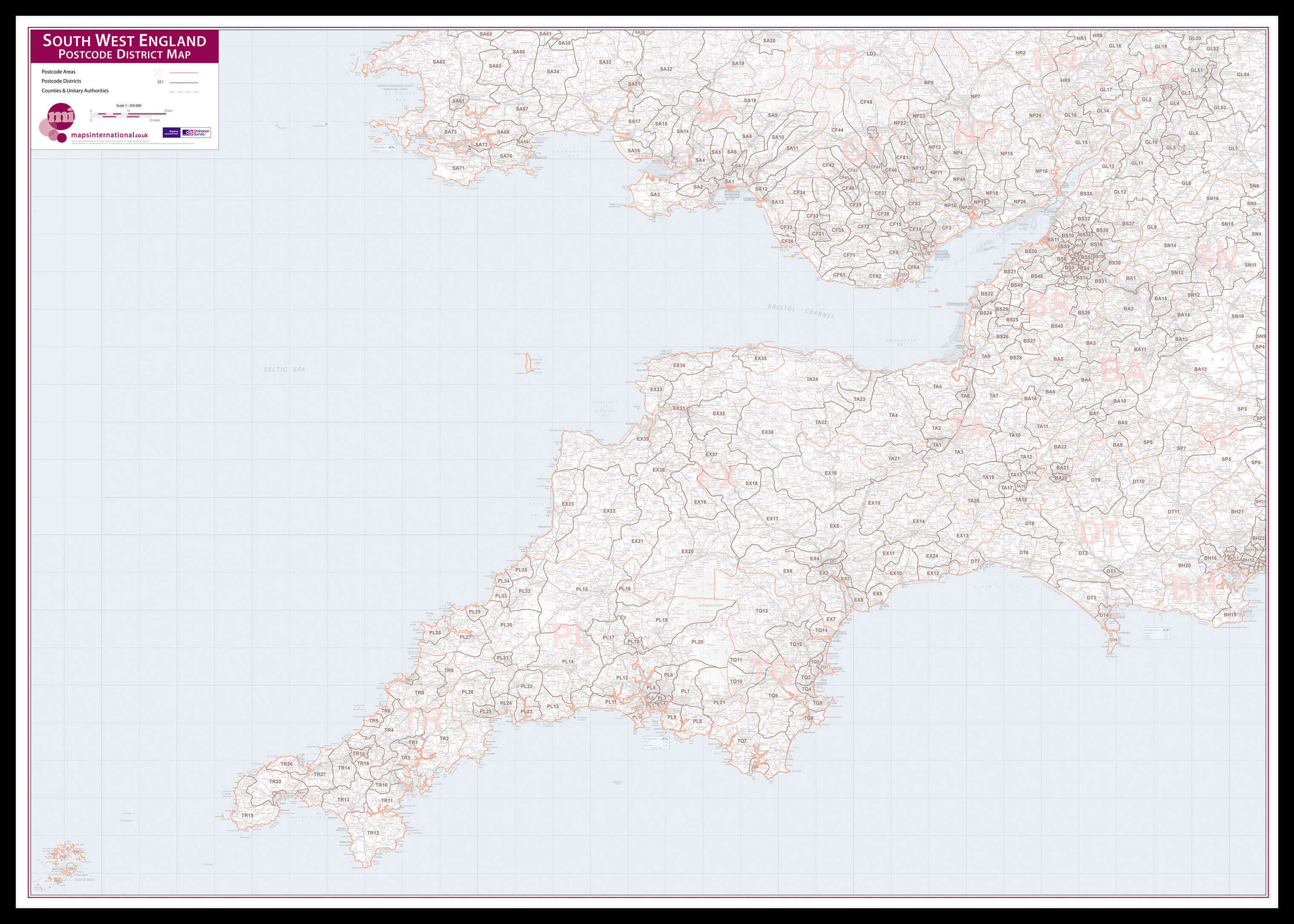 UK00037_L_LBDBL - South West England Postcode District Map