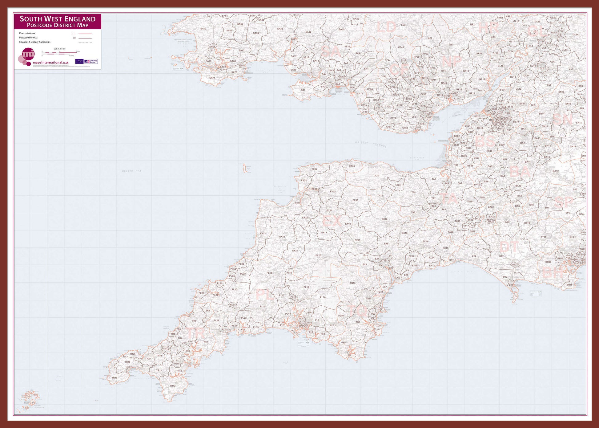UK00037_L_LBDOK - South West England Postcode District Map