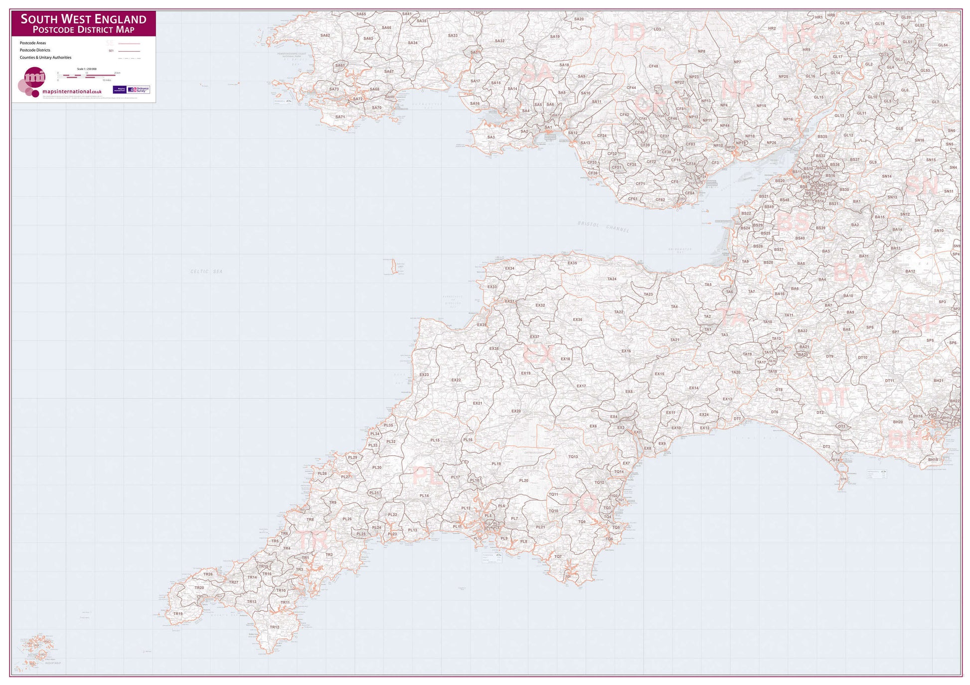 UK00037_L_LAMIN - South West England Postcode District Map