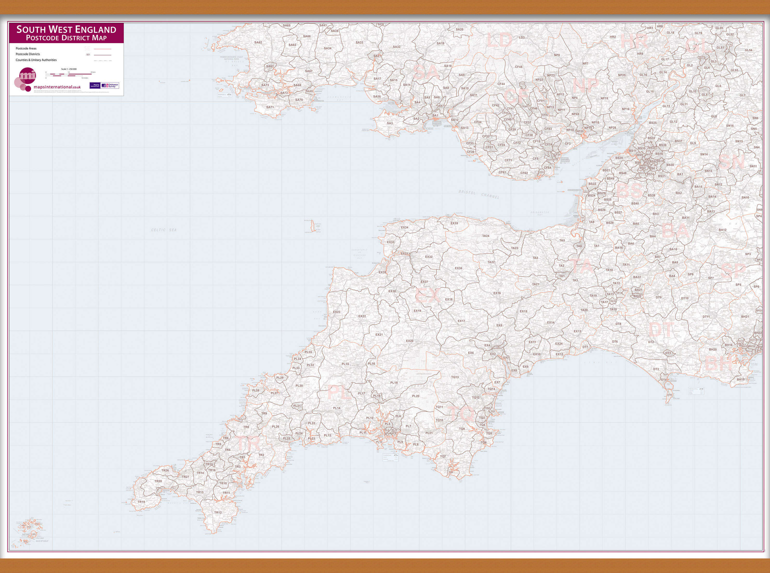 UK00037_L_LWDHB - South West England Postcode District Map