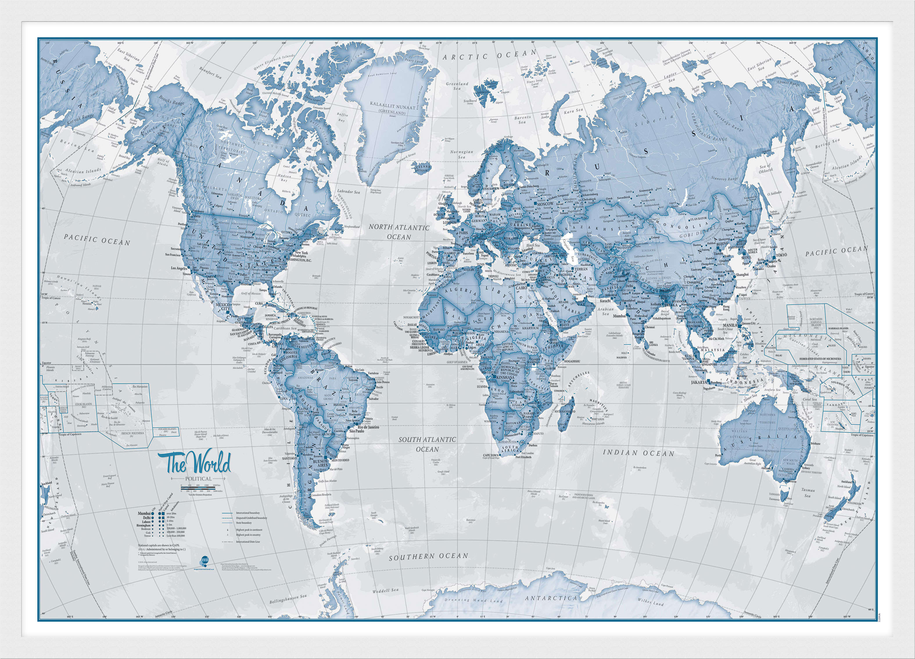 WM00272_M_BWWHI - The World Is Art - Wall Map Blue