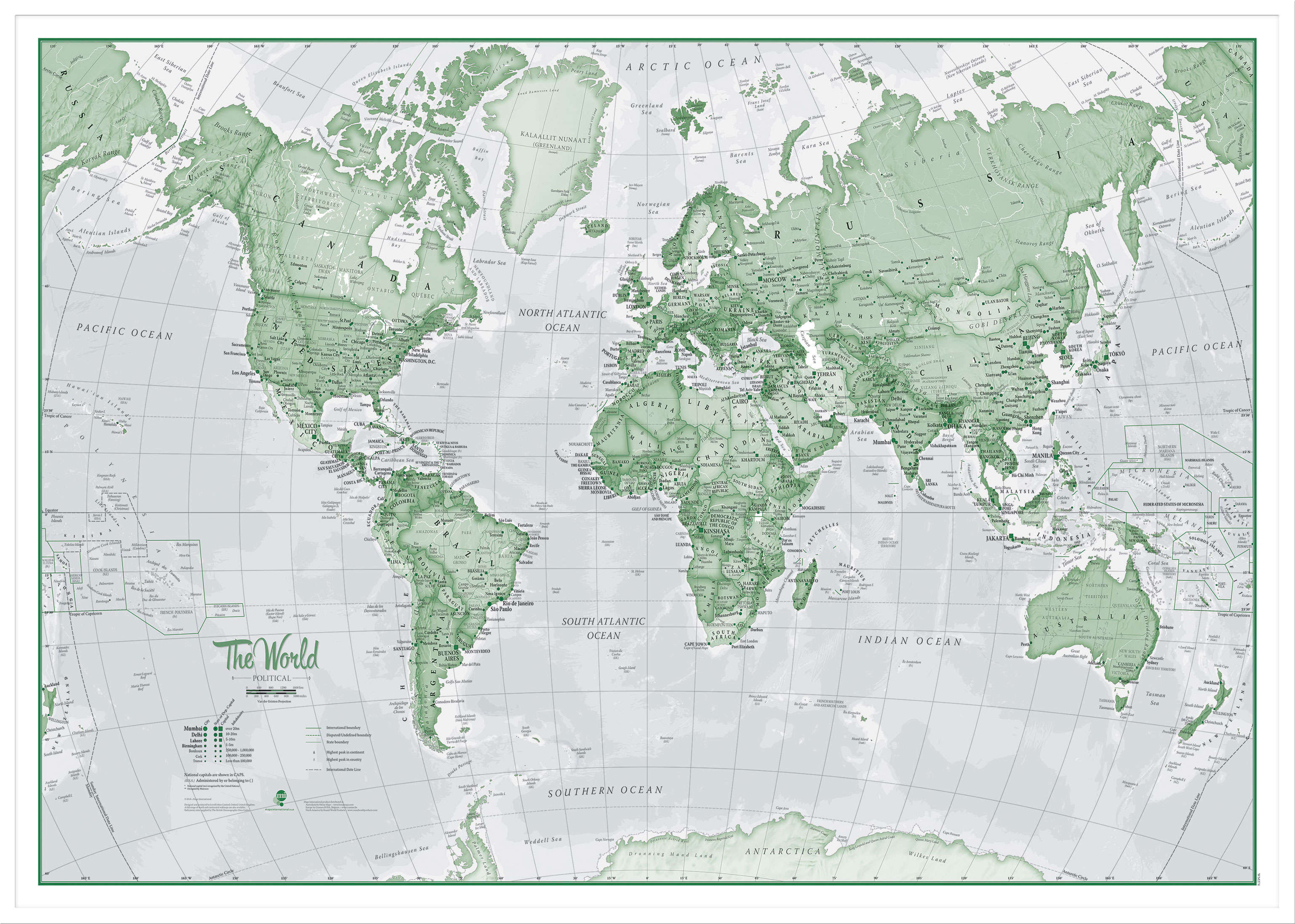 WM00274_L_WDWHI - The World Is Art - Wall Map Green